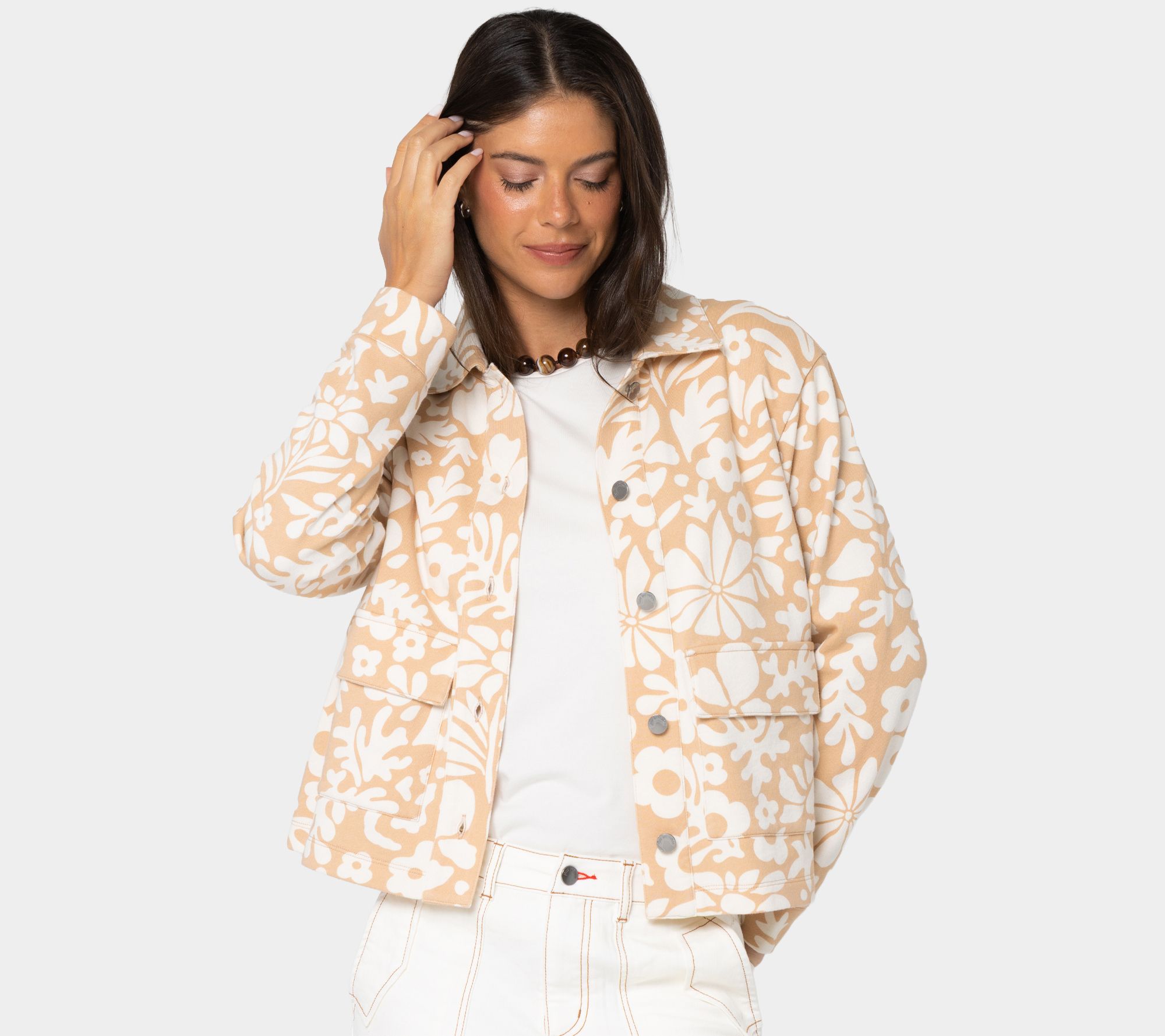 "As Is" Peace Love World Button Front Utility Jacket w/Patch Pockets