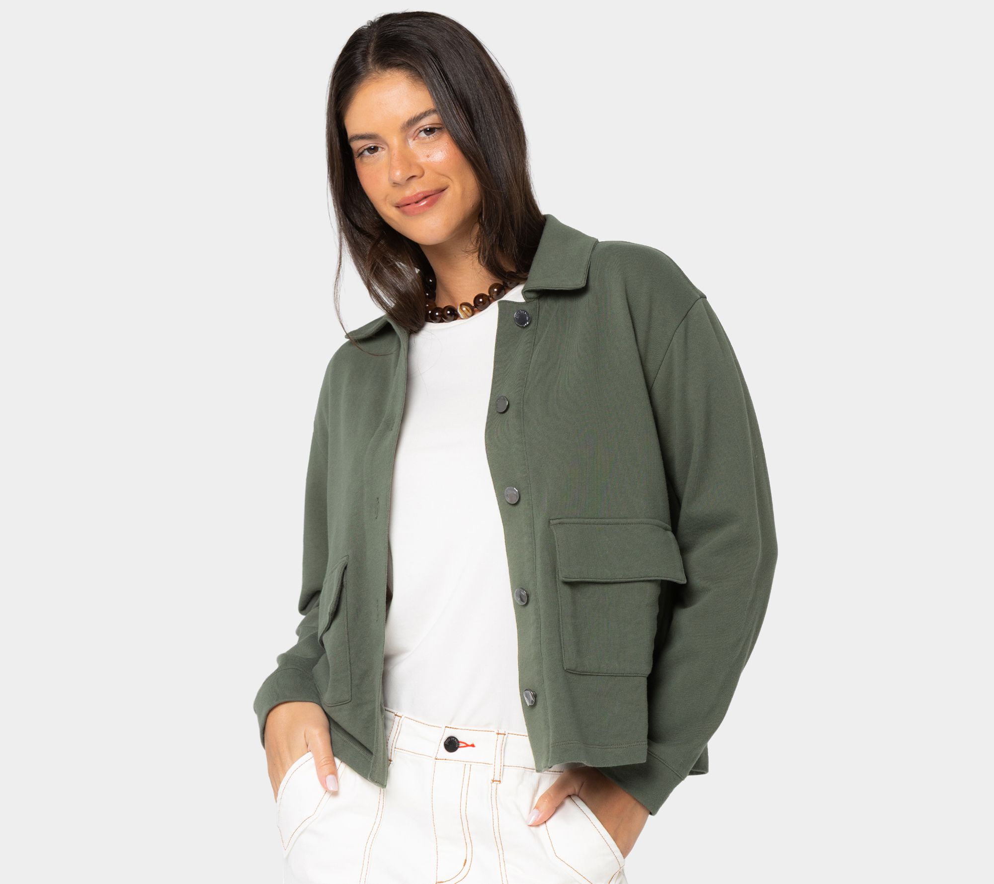 "As Is" Peace Love World Button Front Utility Jacket w/Patch Pockets