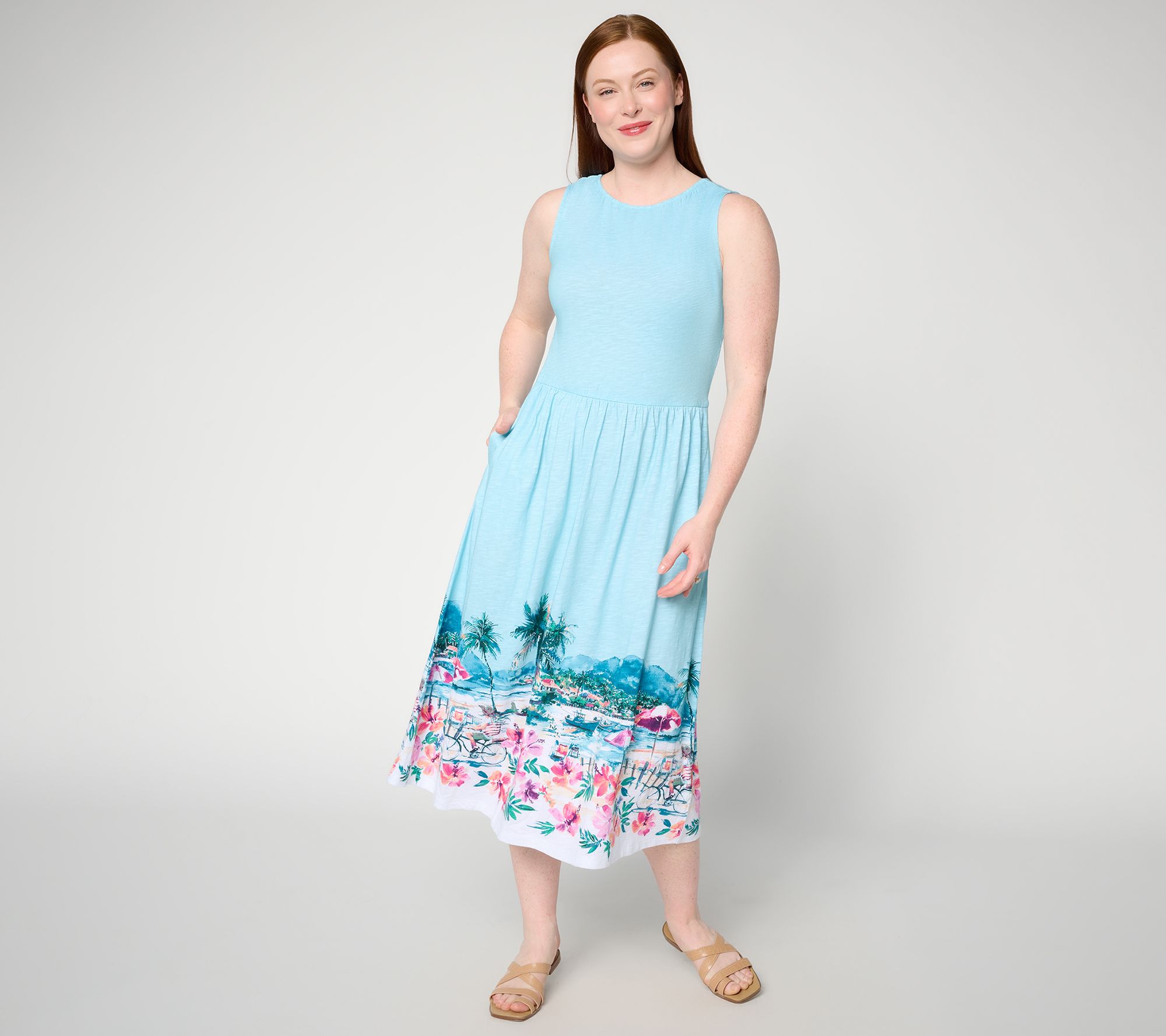 "As Is" Denim & Co. Regular Printed Drop Waist Midi Dress