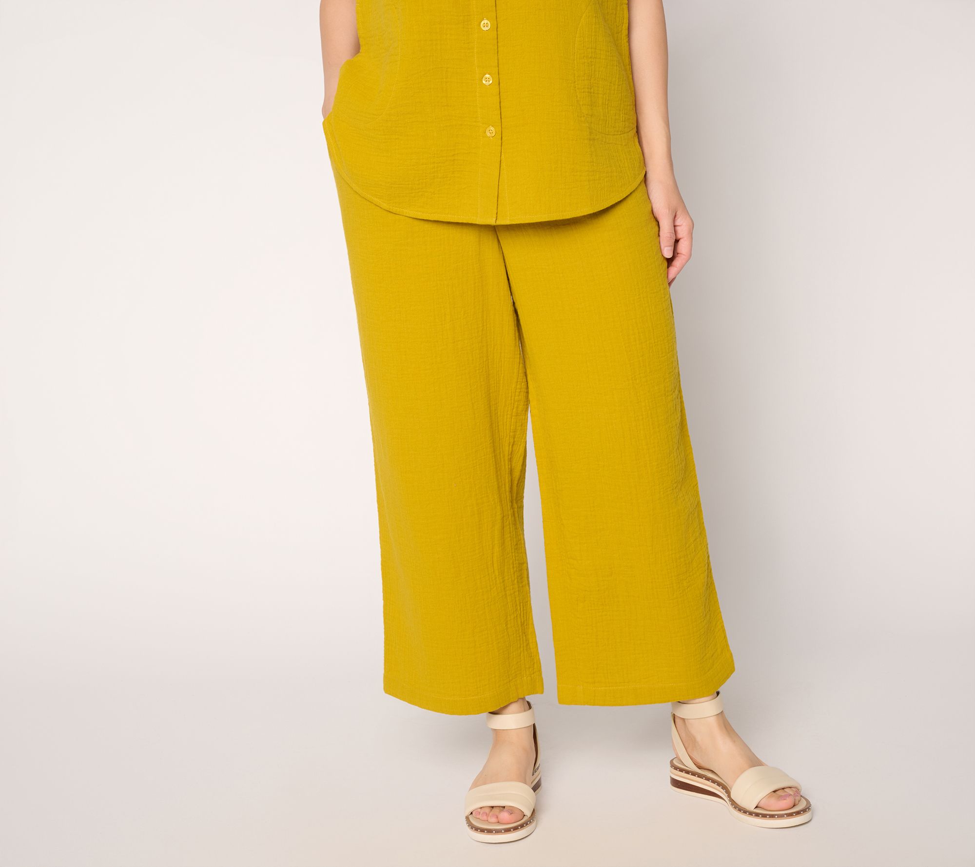 "As Is" Joan Rivers Marshmallow Gauze Petite Crop Pants