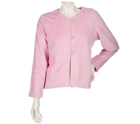 Stan Herman Textured Button Down Bed Jacket w/ Scalloped Edges - Page 1 ...