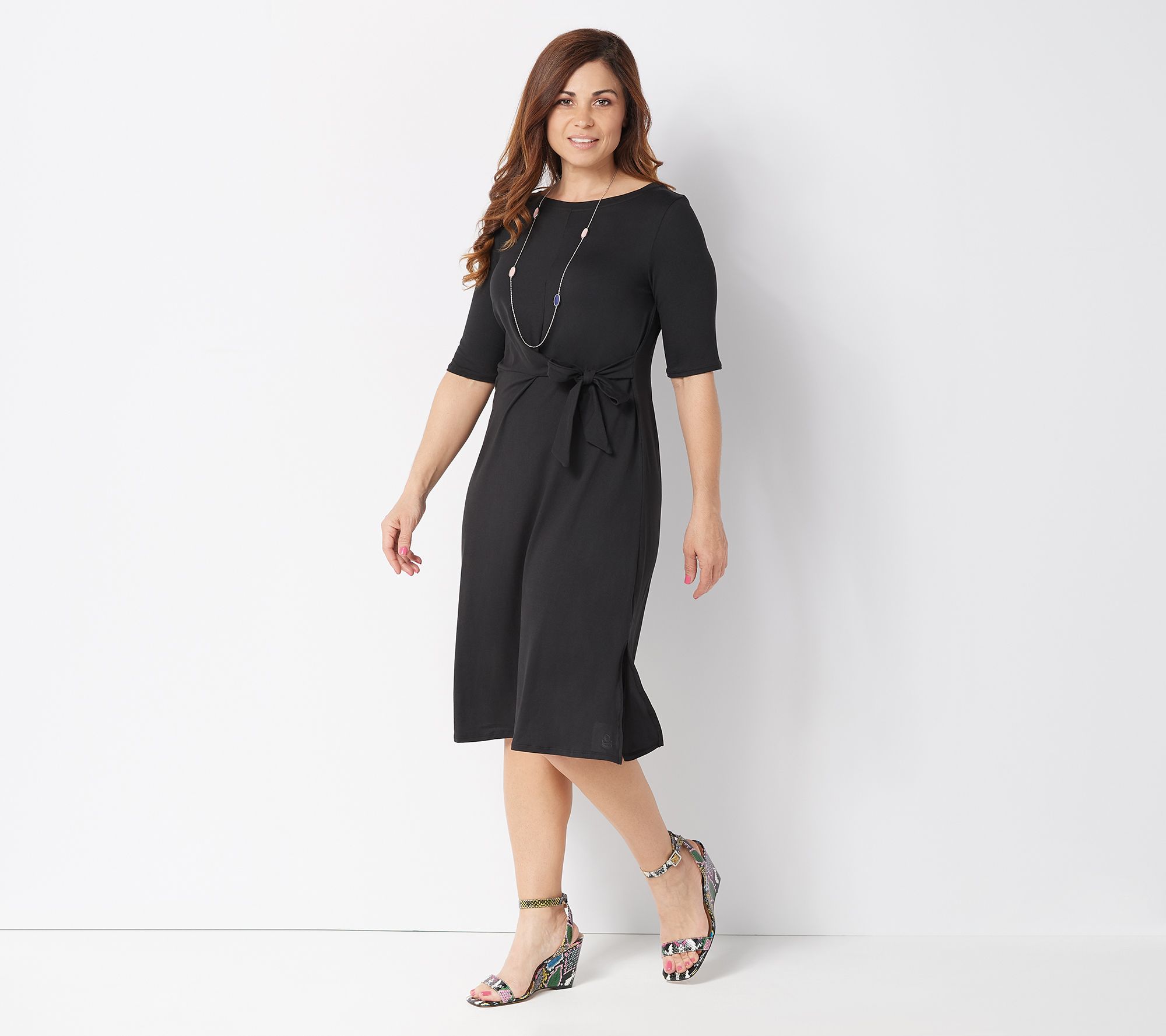 (QVC) Q2 Cuddl Duds Flexwear Draped Tie Front Maxi Dress
