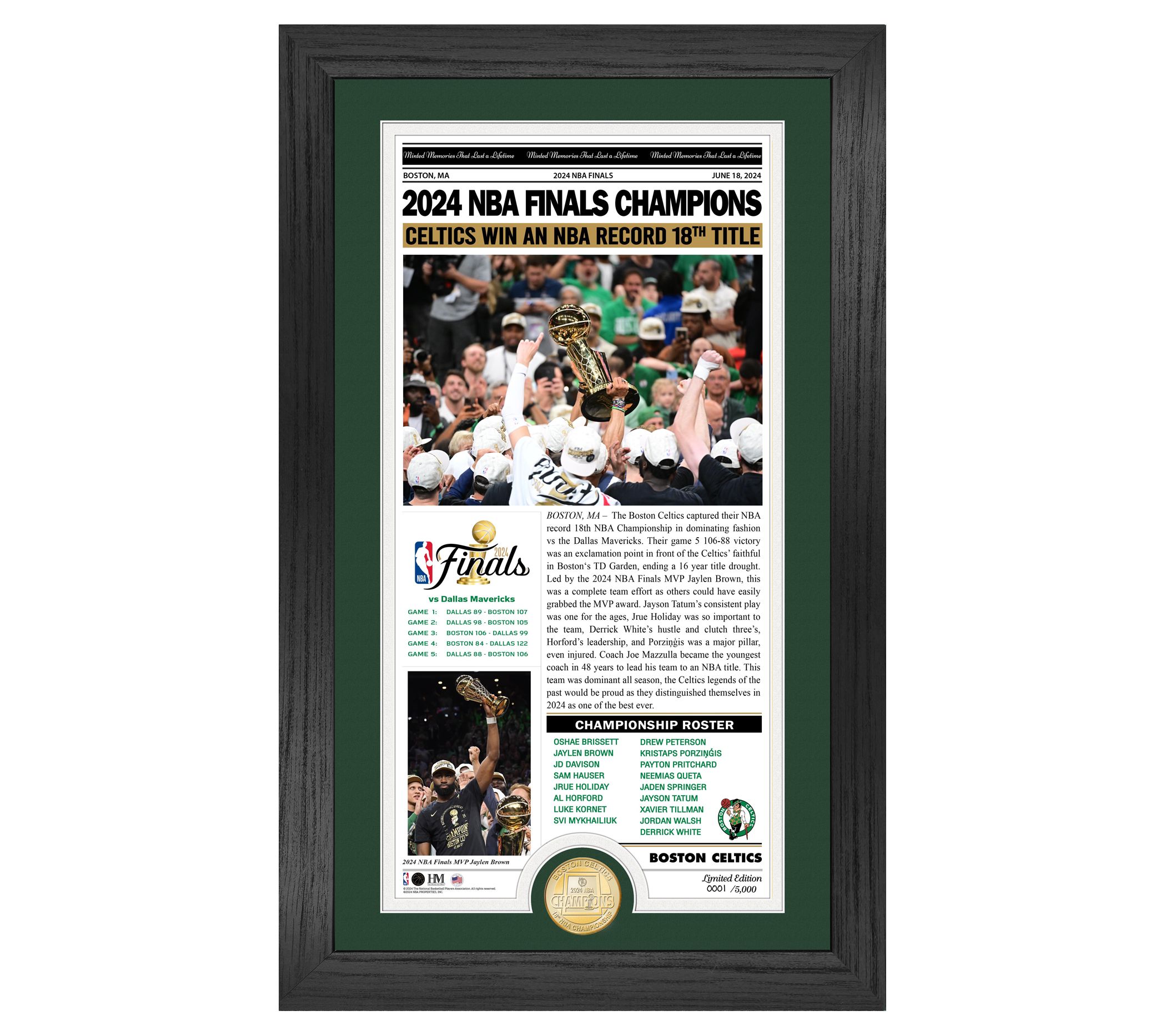 Highland Mint 2024 NBA Champ Front Page News Bronze Coin Photo