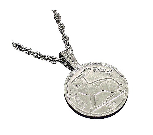 Lucky Rabbit/Irish 3-Pence Coin Pendant