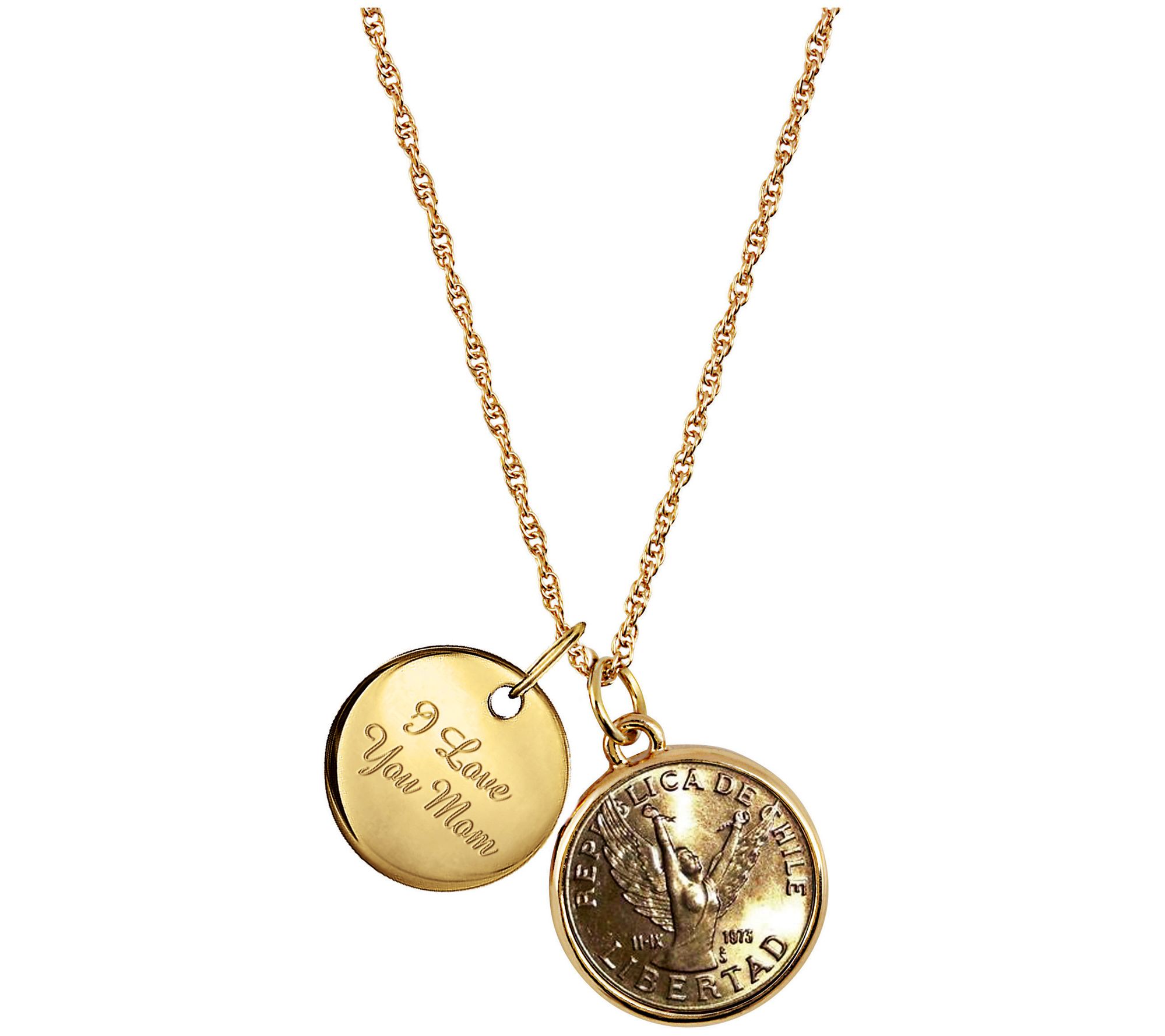 American Coin Goldtone Angel Pendant w/ I Loveou Mom Charm - QVC.com