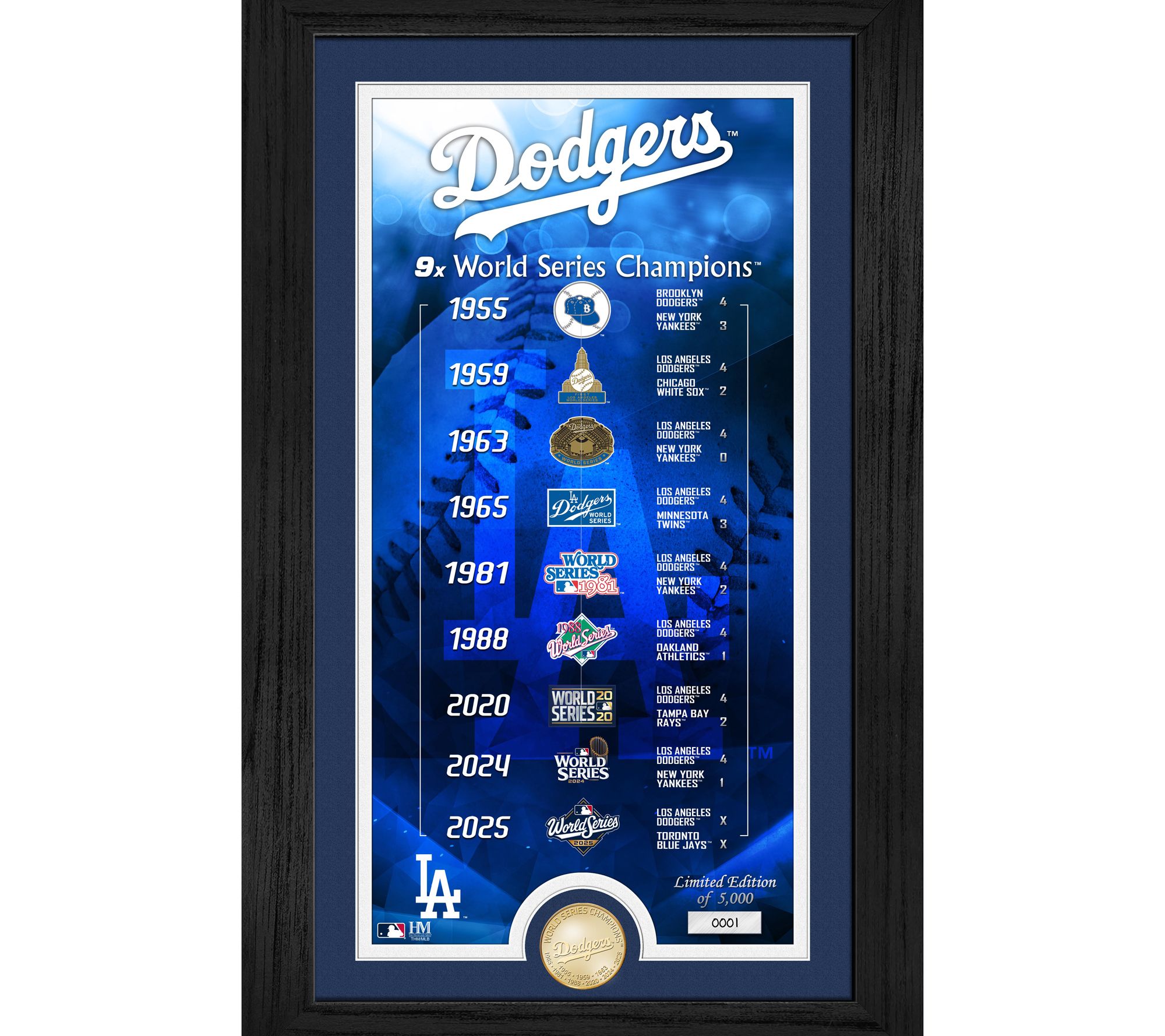 Highland Mint LA Dodgers 9x World Series Champions Frame