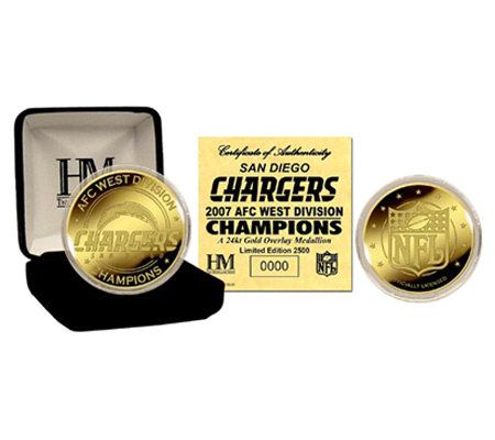 NFL Chargers 2007 AFC West Division Champions 24K Plated Coin 