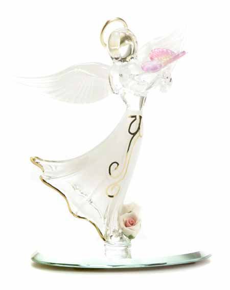 Glass Baron Angel With Butterfly On Mirror Base