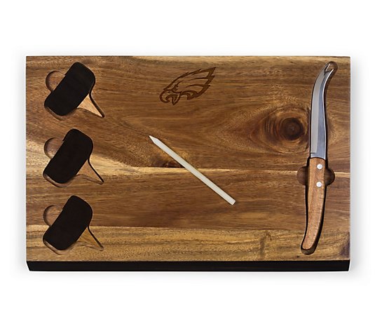 Picnic Time NFL Delio Acacia Cheese Cutting Board with Tools