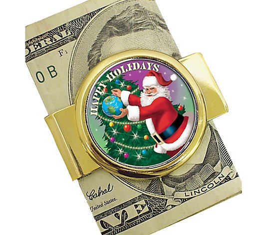 Goldtone Money Clip with Colorized JFK Half Dollar Santa Coin