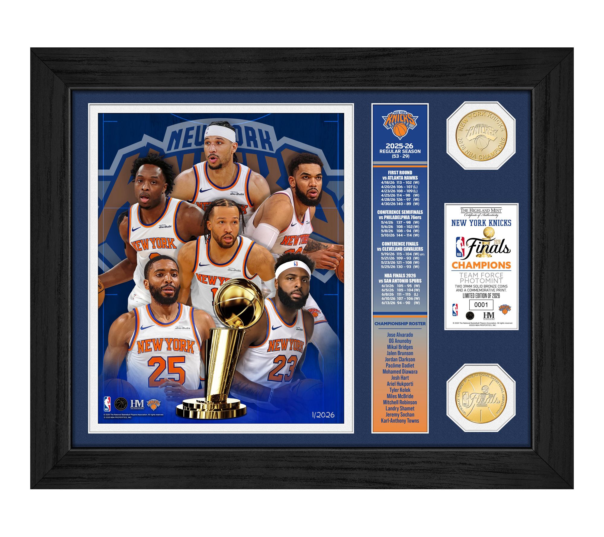 NY Knicks 2026 NBA Champ Team Force Bronze Coin Photo Mint