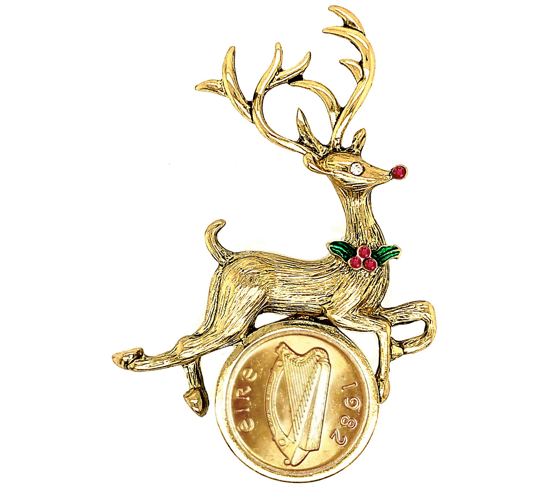 American Coin Irish Coin Reindeer HolidayBrooch