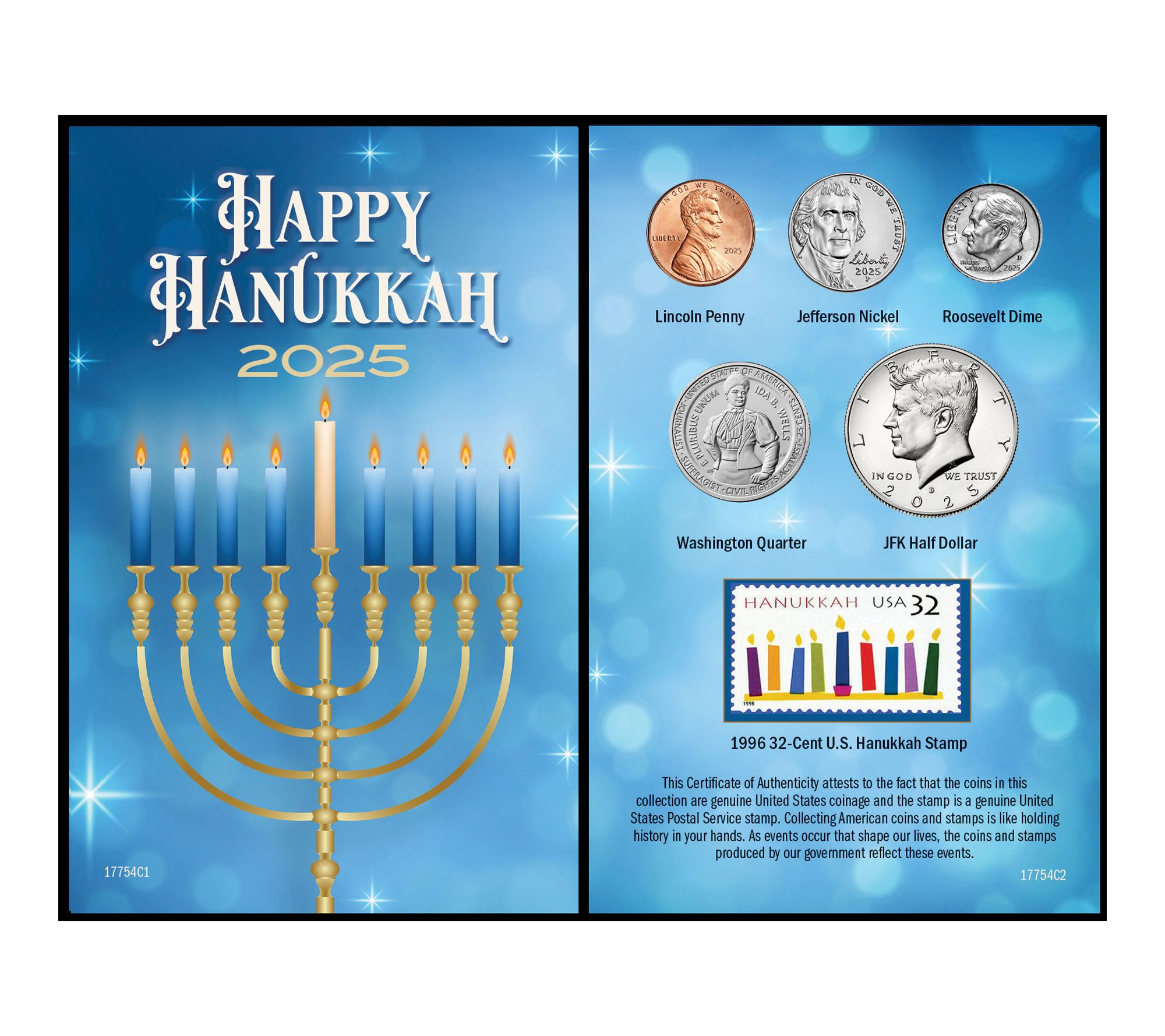 American Coin Treasures 2025 Hanukkah Coin & Stamp Card