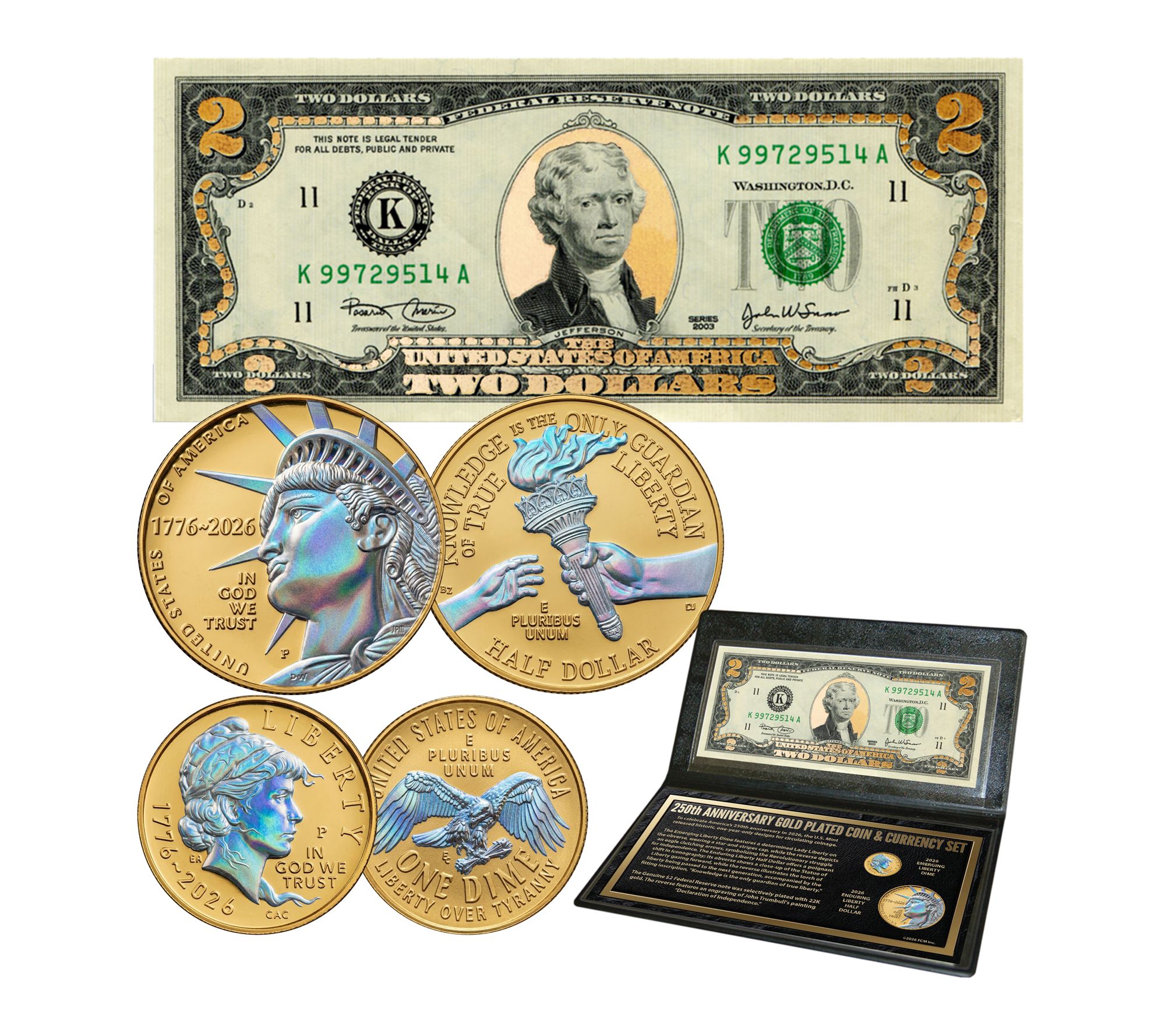 USA 250 Gold Plated & Hologram Coin / Gold Plated Currency Set
