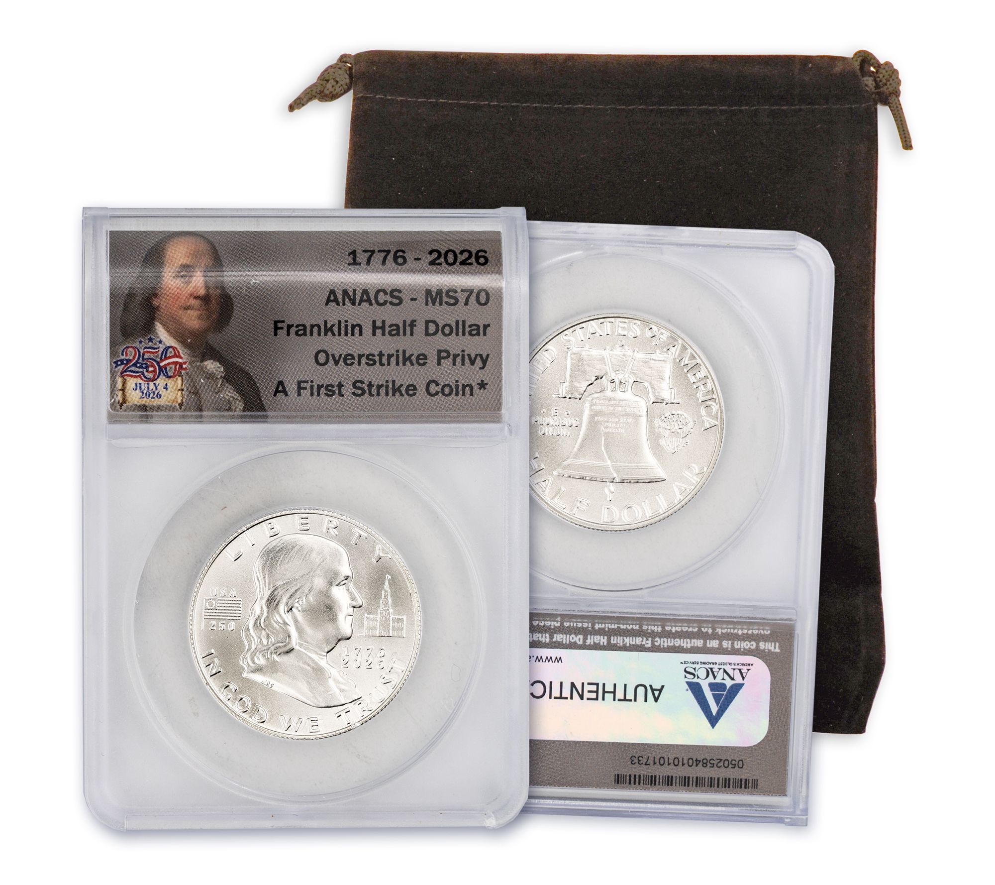 1776-2026 Franklin Half - Daniel Carr Overstrike Privy ANACS 70
