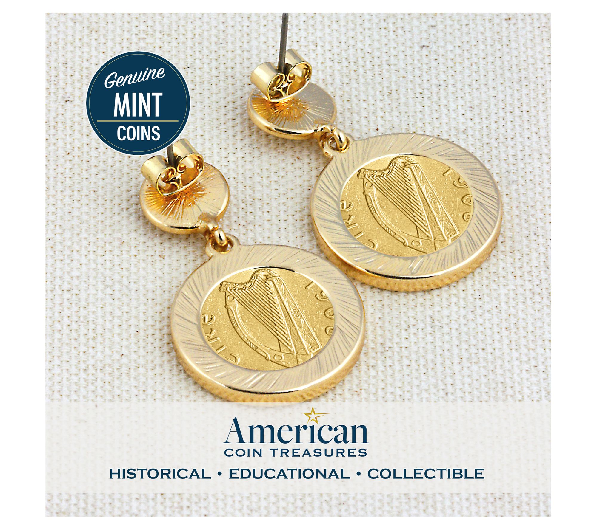 American Coin Gold 3 Pence Coin Goldtone Art Deco Earrings - QVC.com