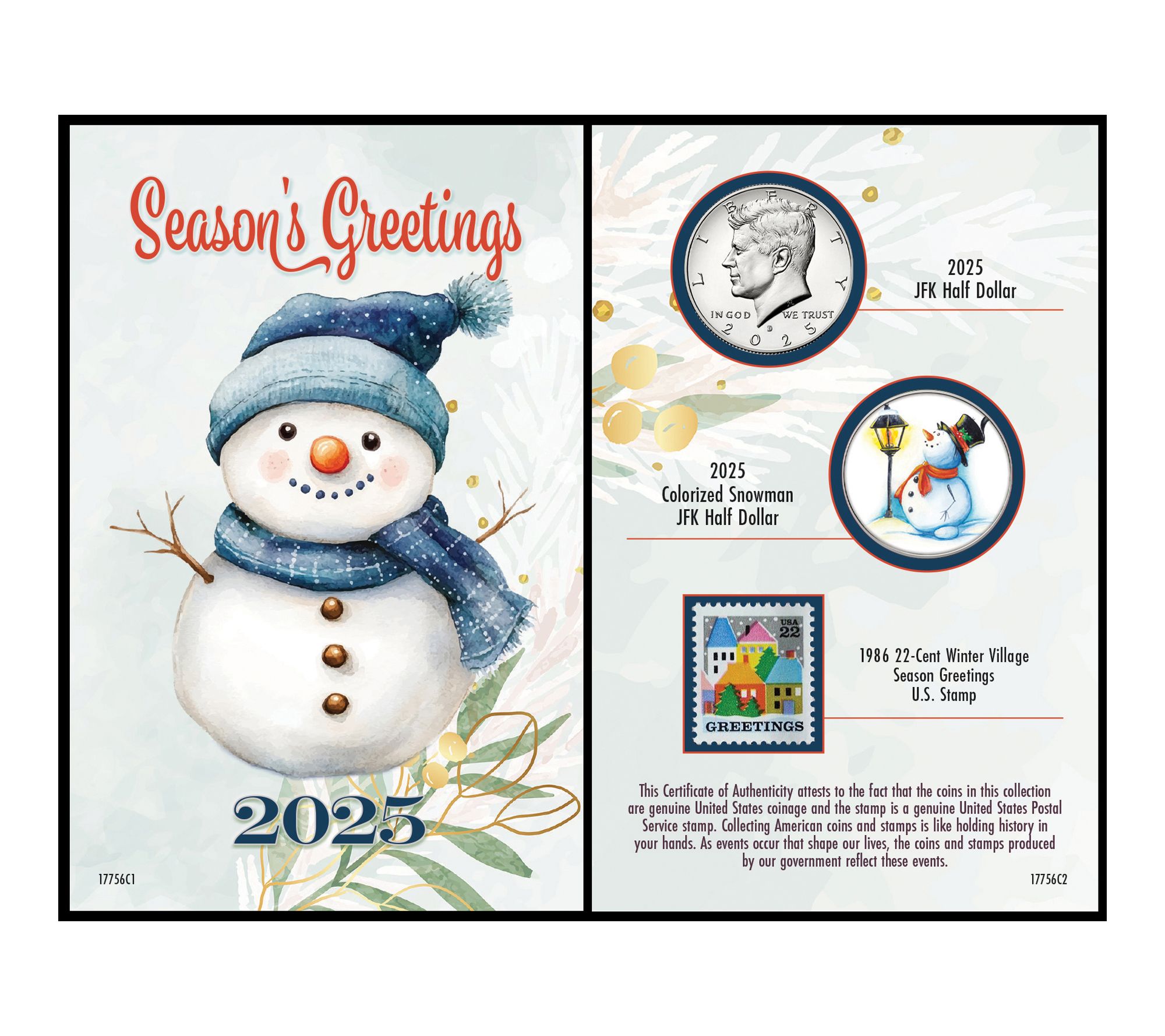 American Coin Treasures 2025 Snowman Coin & Stamp Card