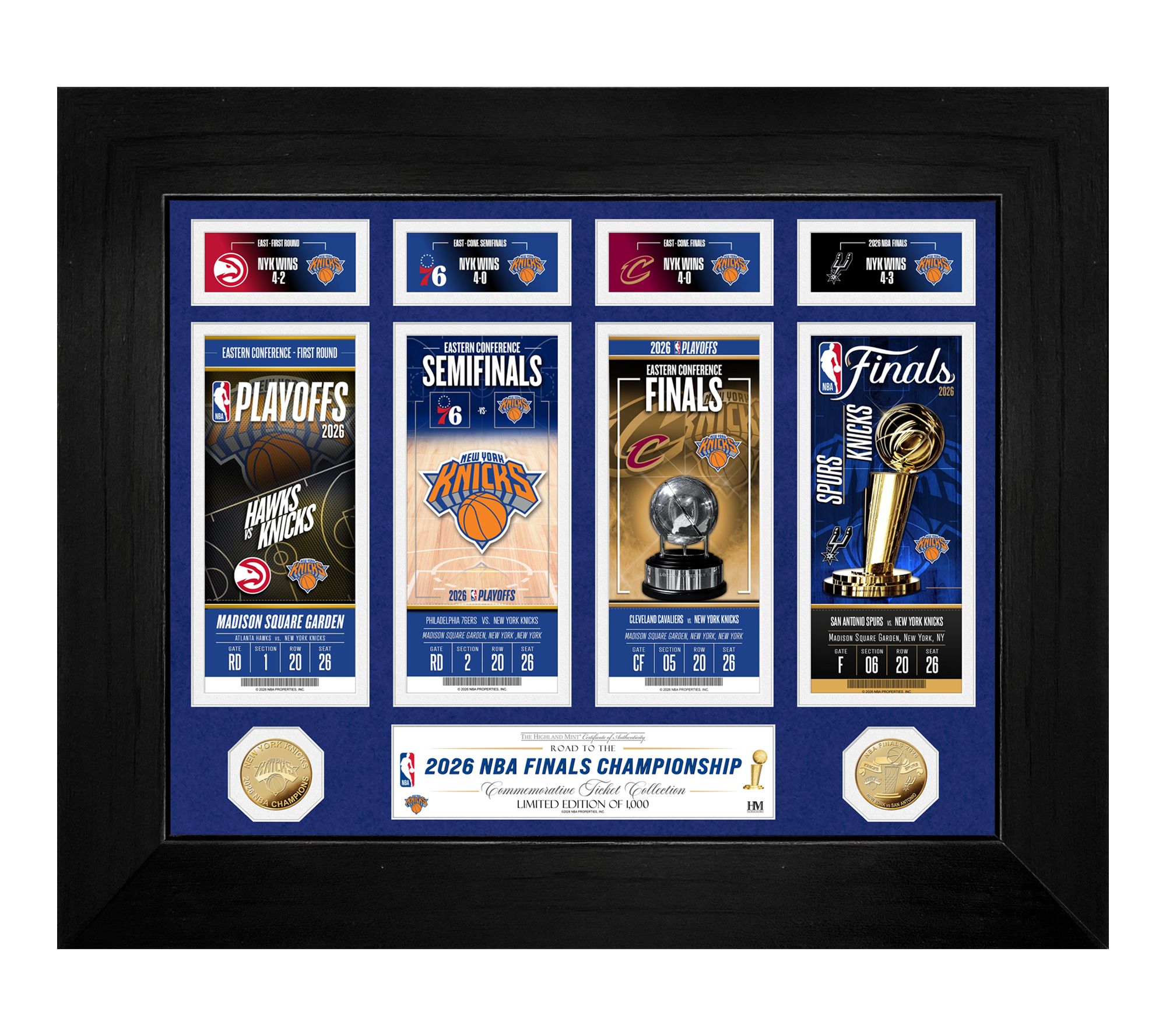 NY Knicks Deluxe 2026 Road to the NBA Champ Ticket Frame