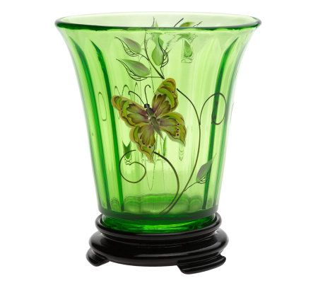 hand painted fenton green vase