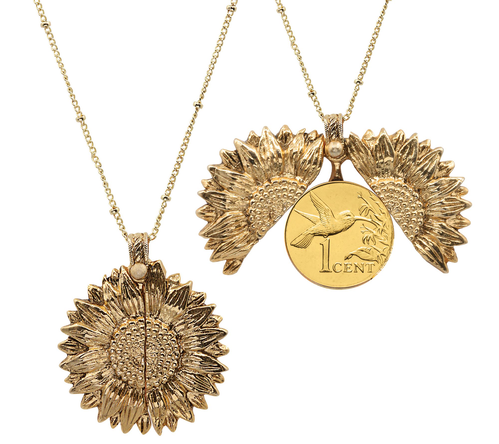 Sunflower Gold Layered Hummingbird Coin Necklace