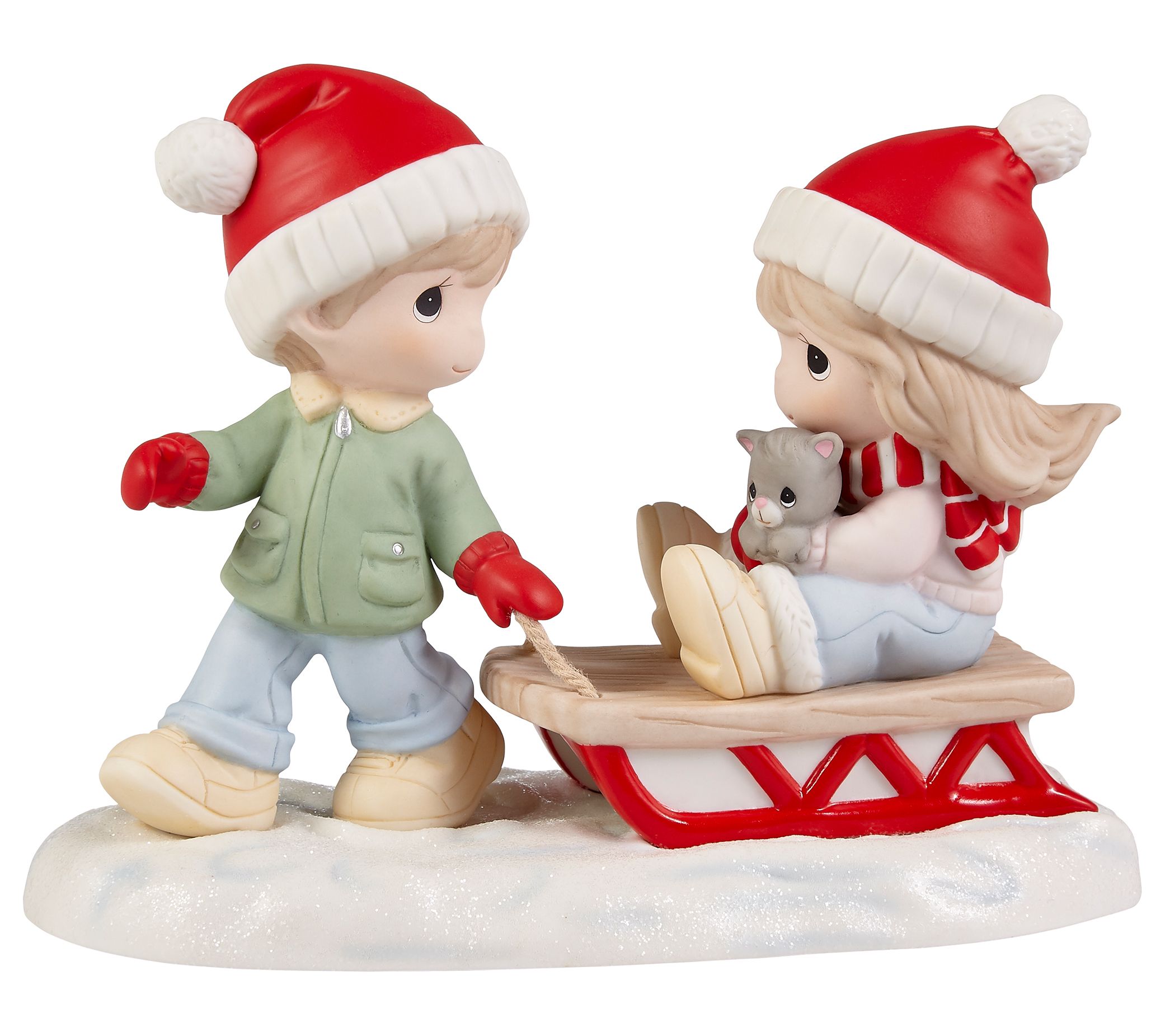 Precious Moments Boy Pulling Girl On Sled Figurine