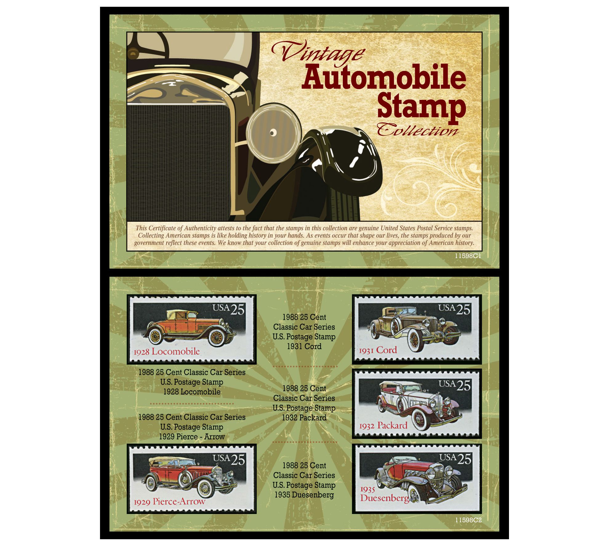 American Coin Treasures Vintage Automobile Stamp Collection