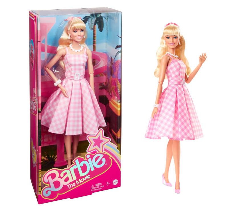 Mattel Barbie Margot Robbie in Pink & White Gingham Dress - QVC.com