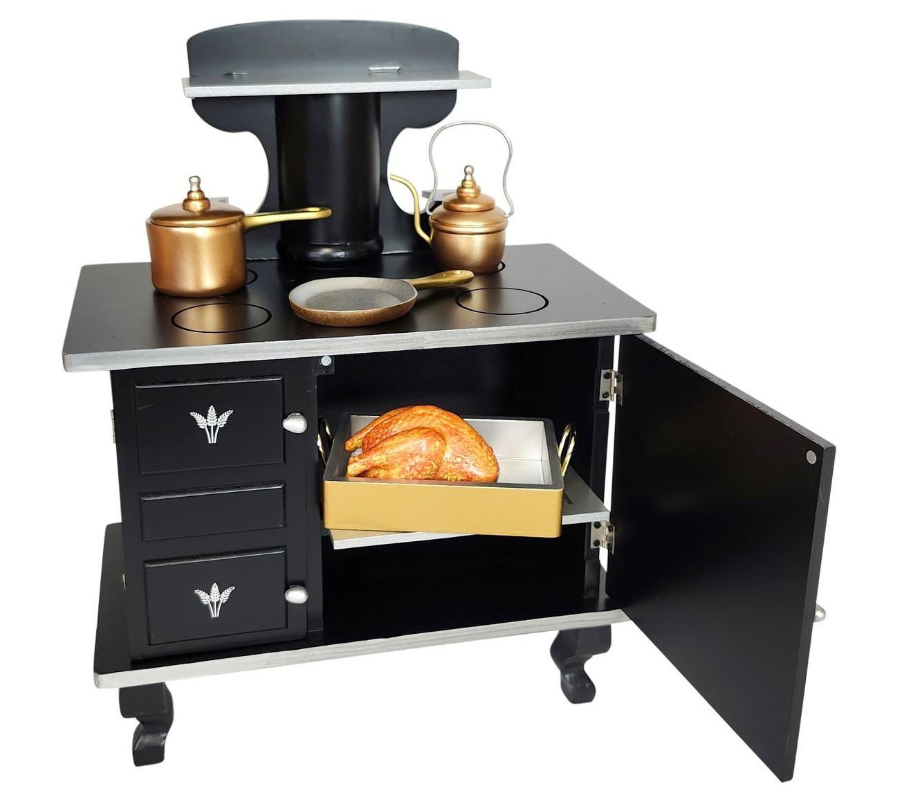 The Queen's Treasures 18" Doll Wood Cook Stovew/ Pots & Food