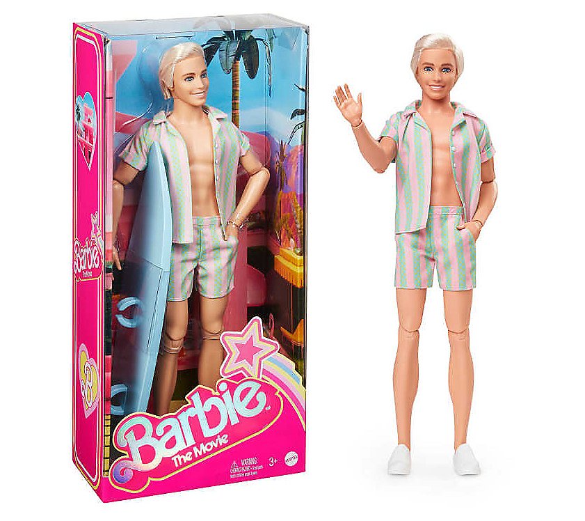 Mattel Barbie Ken Wearing Striped Beach Set wit h Surfboard