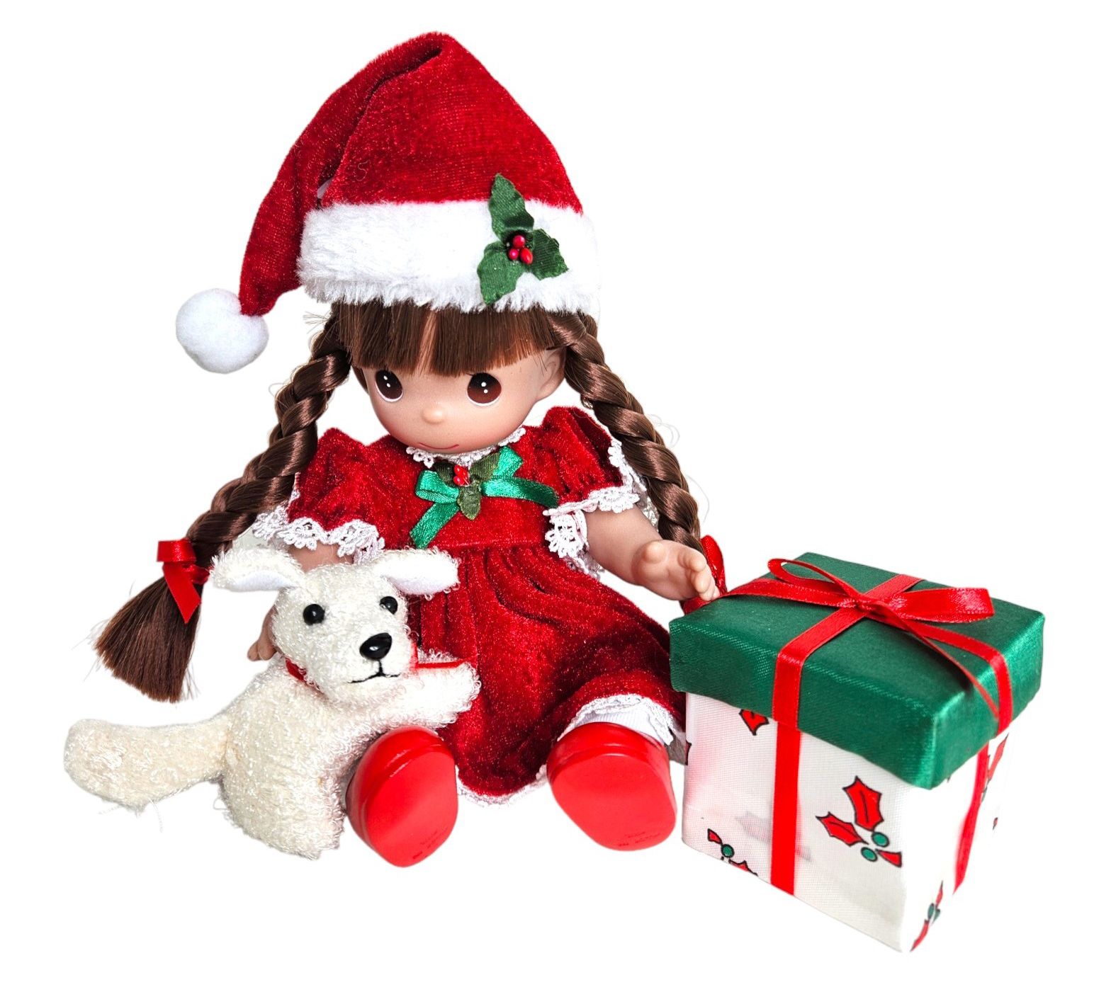 Precious Moments Christmas Surprise Brunette Doll