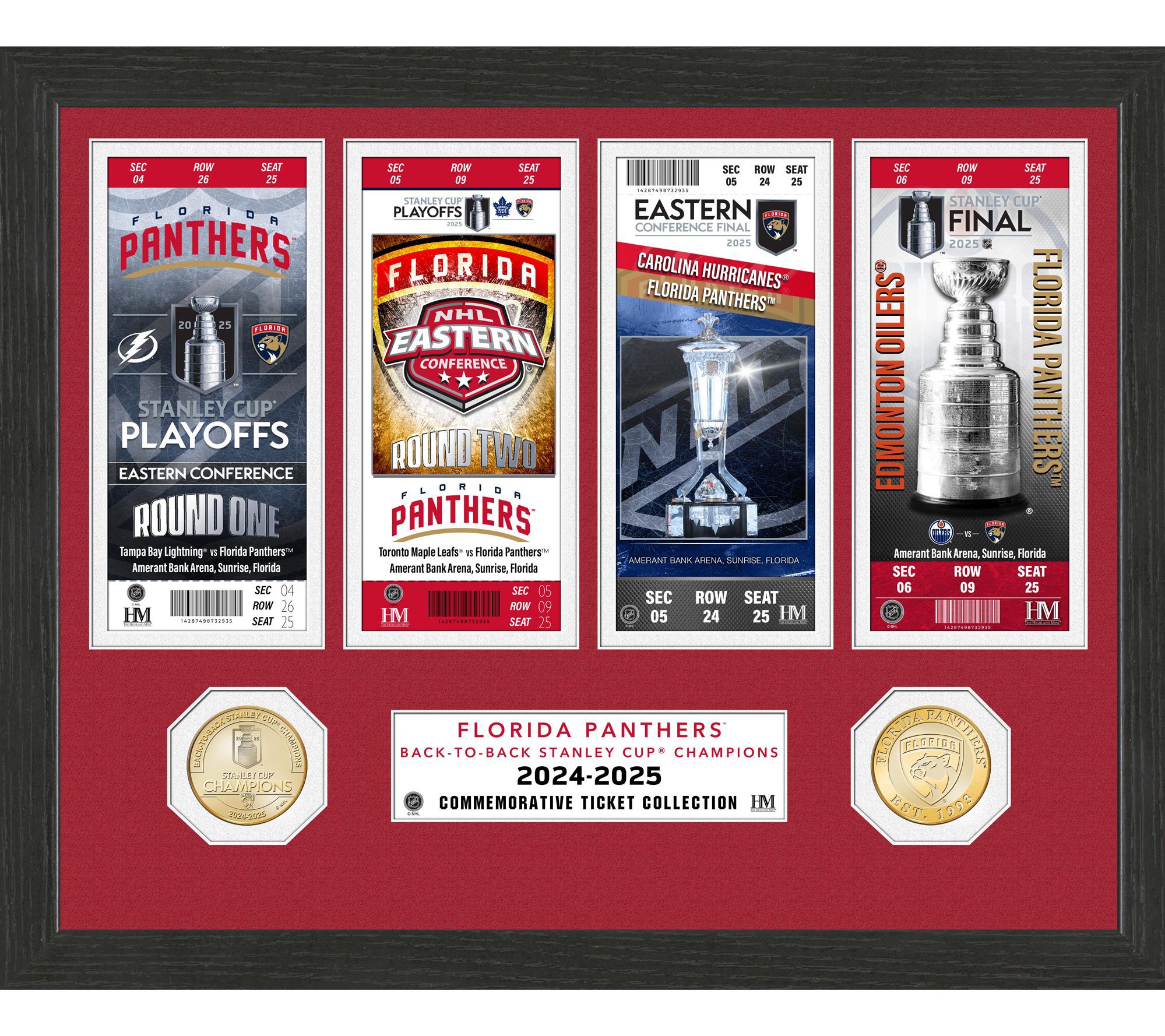 Highland Mint Florida Panthers 2025 Stanley Cup Ticket Frame