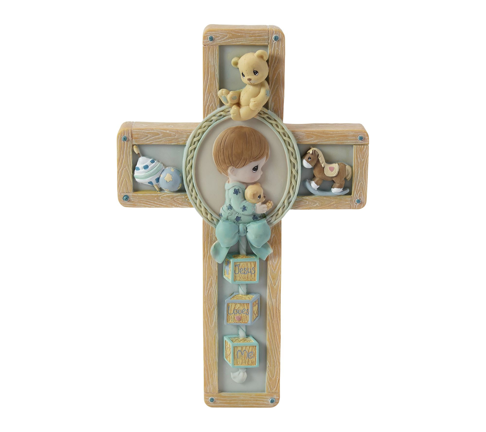 Precious Moments Boy Praying Bear Plaque Cross
