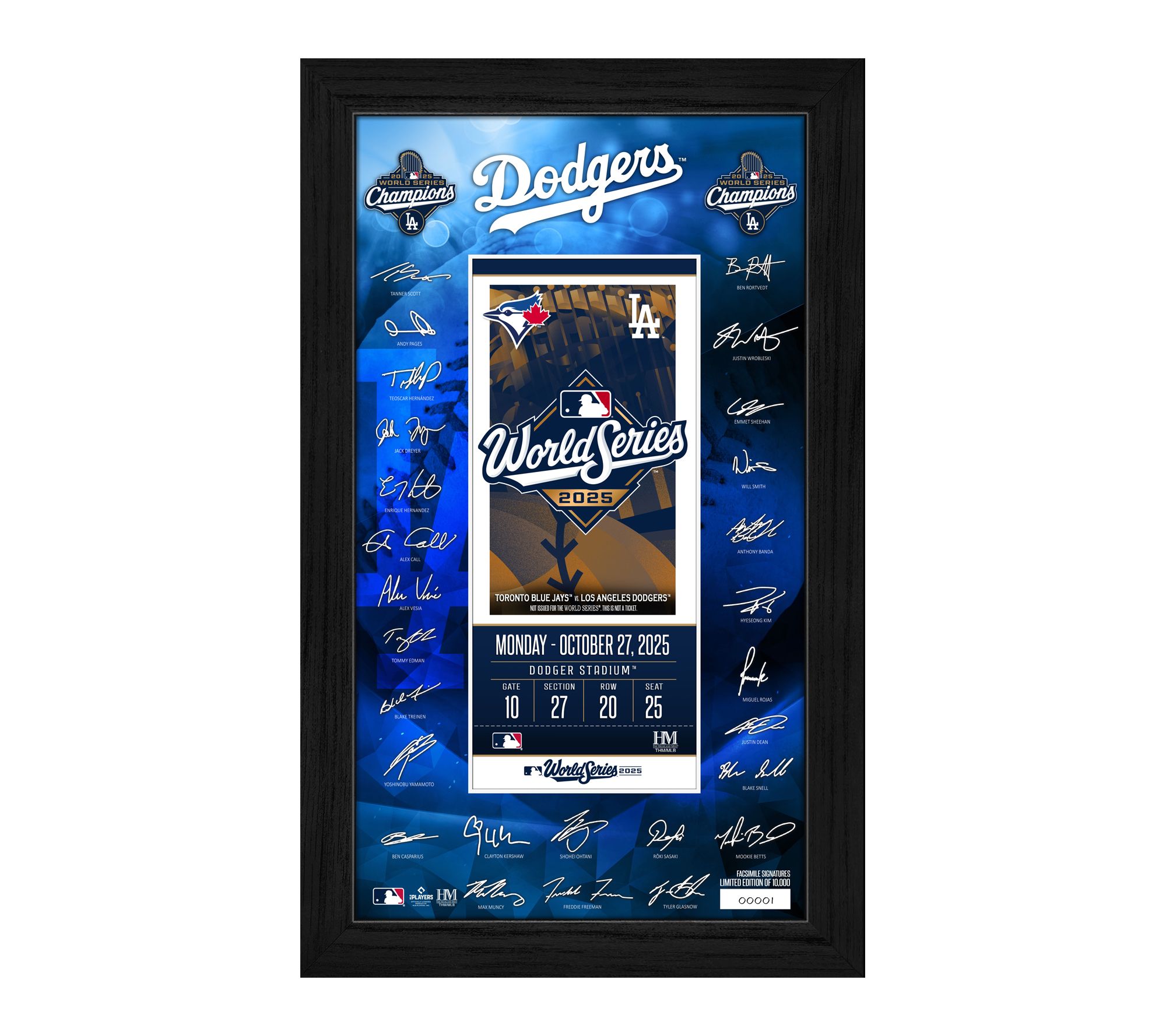 Highland Mint LA Dodgers 2025 WS Champ Signature Ticket Frame