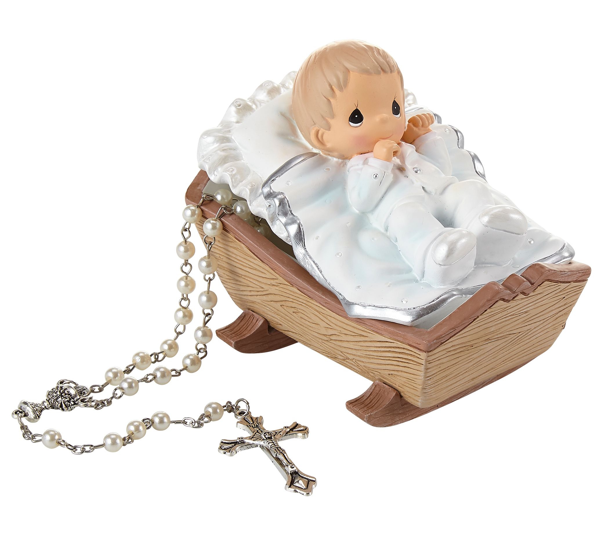 Precious Moments' Baby in Cradle Baptism with R osary Box
