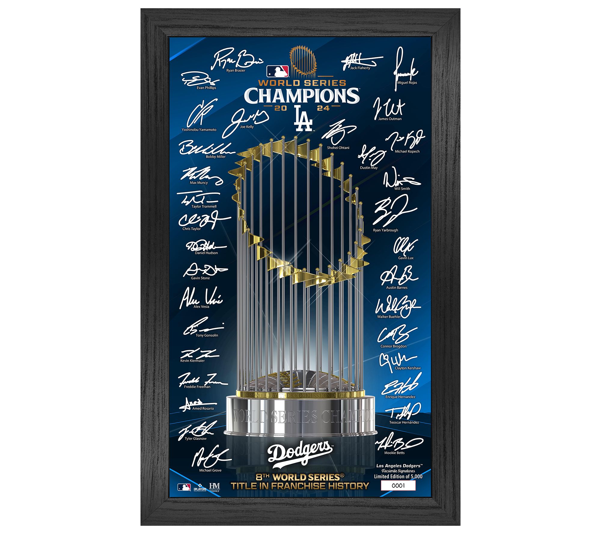 Highland Mint Dodgers 2024 World Series TrophySignature Frame