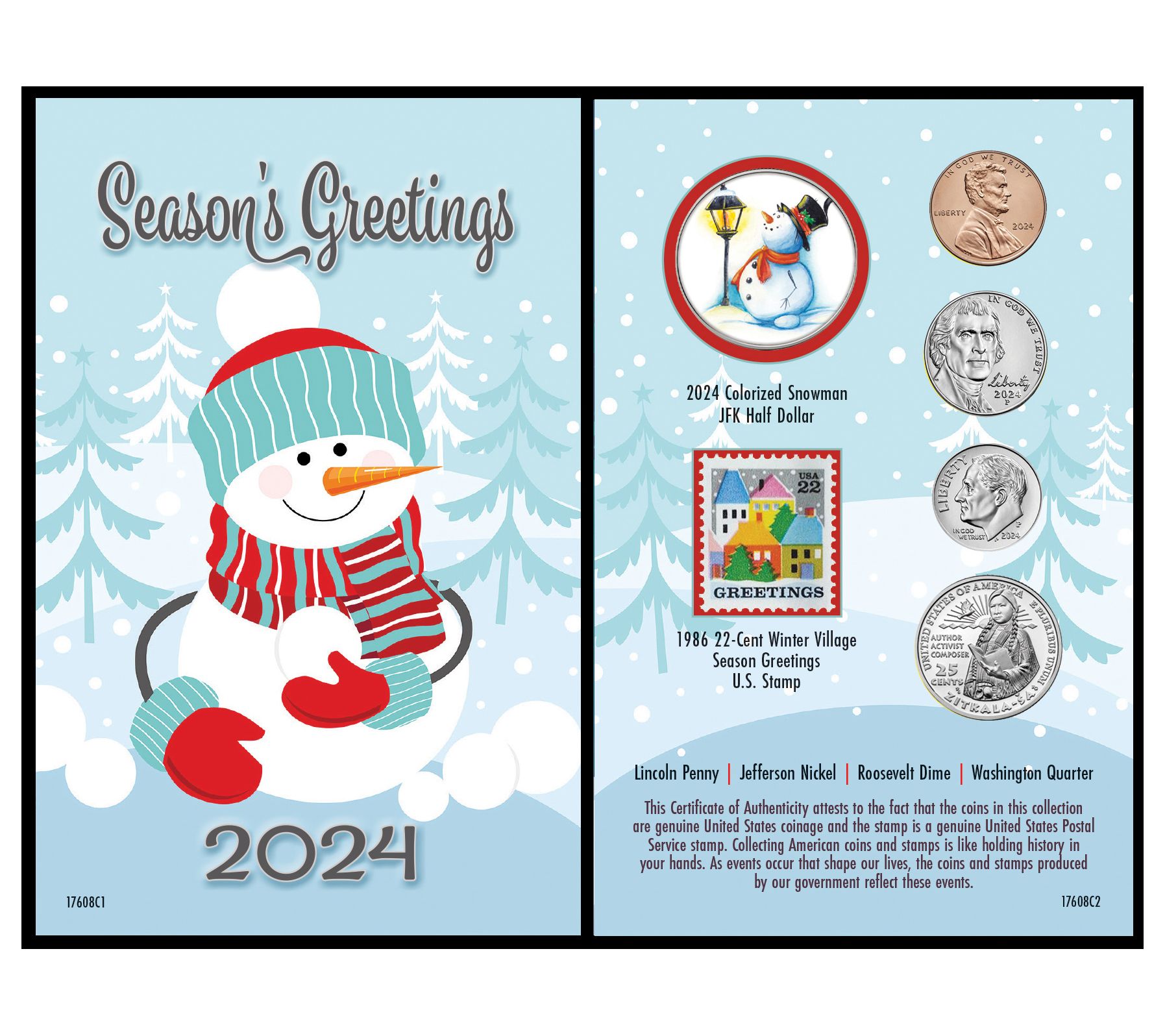 American Coin 2024 Snowman Coin Collectible Greeting Card