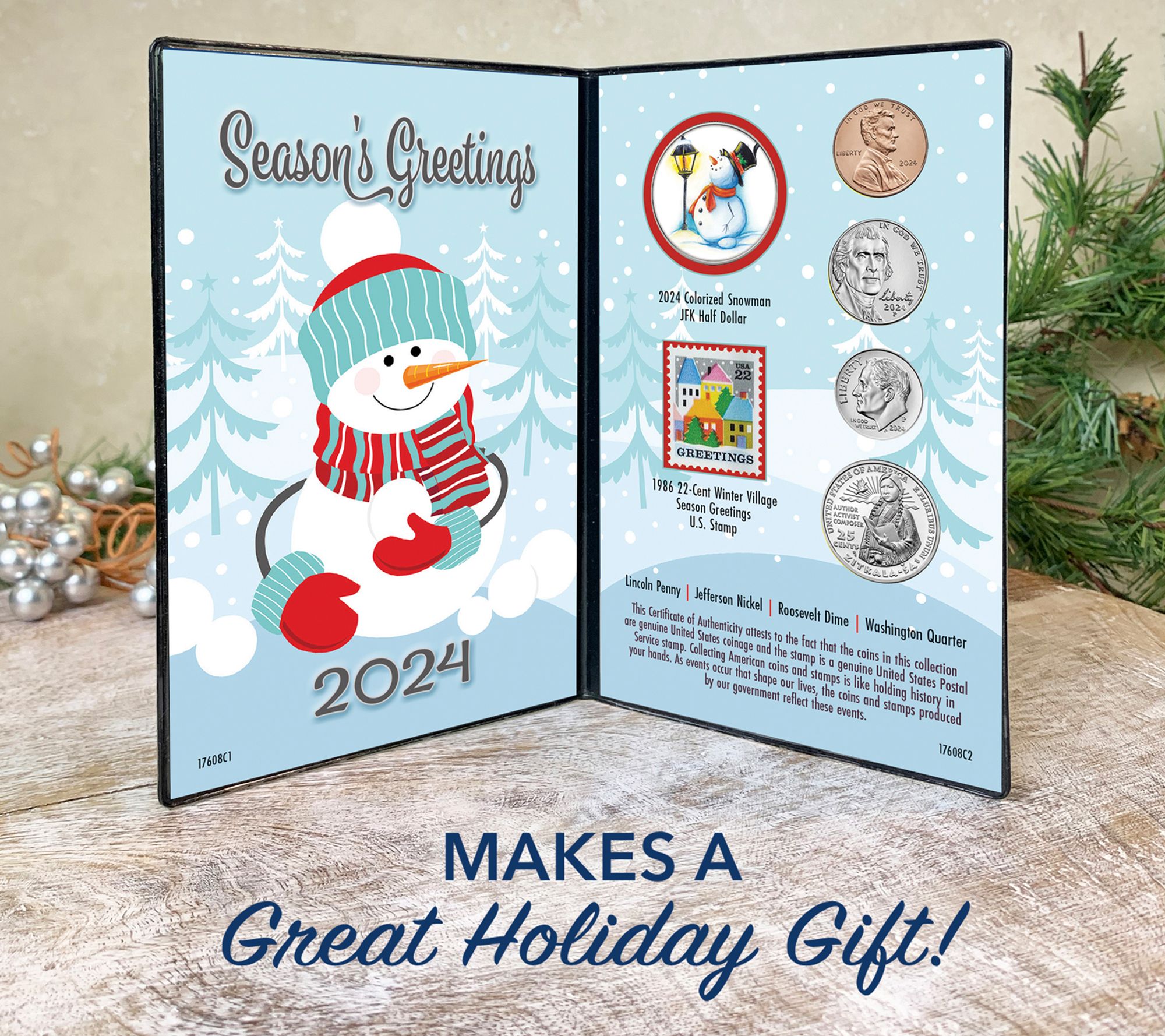 American Coin 2024 Snowman Coin Collectible Greeting Card