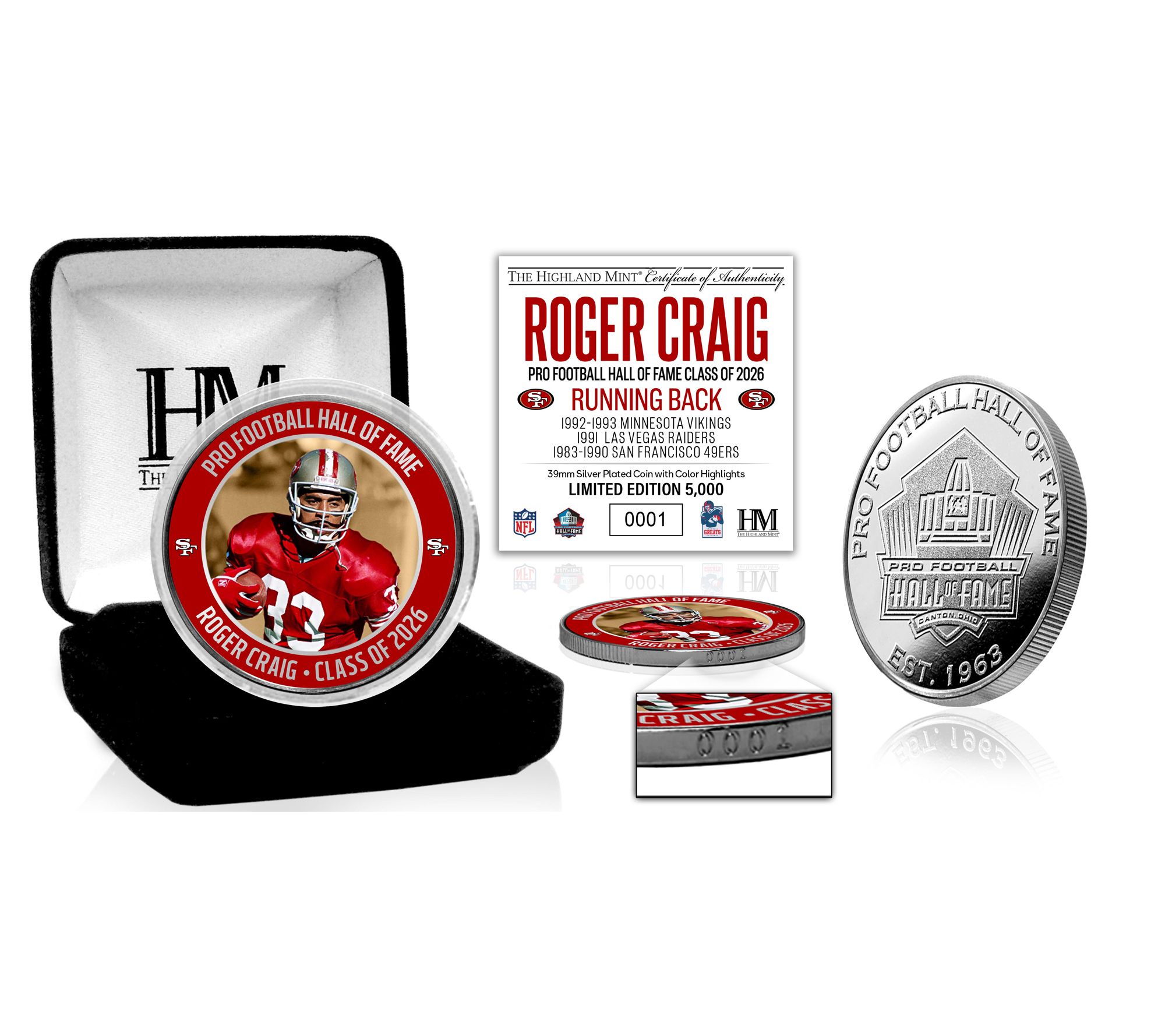 Highland Mint Roger Craig 2026 NFL Hall of FameInduction Coin