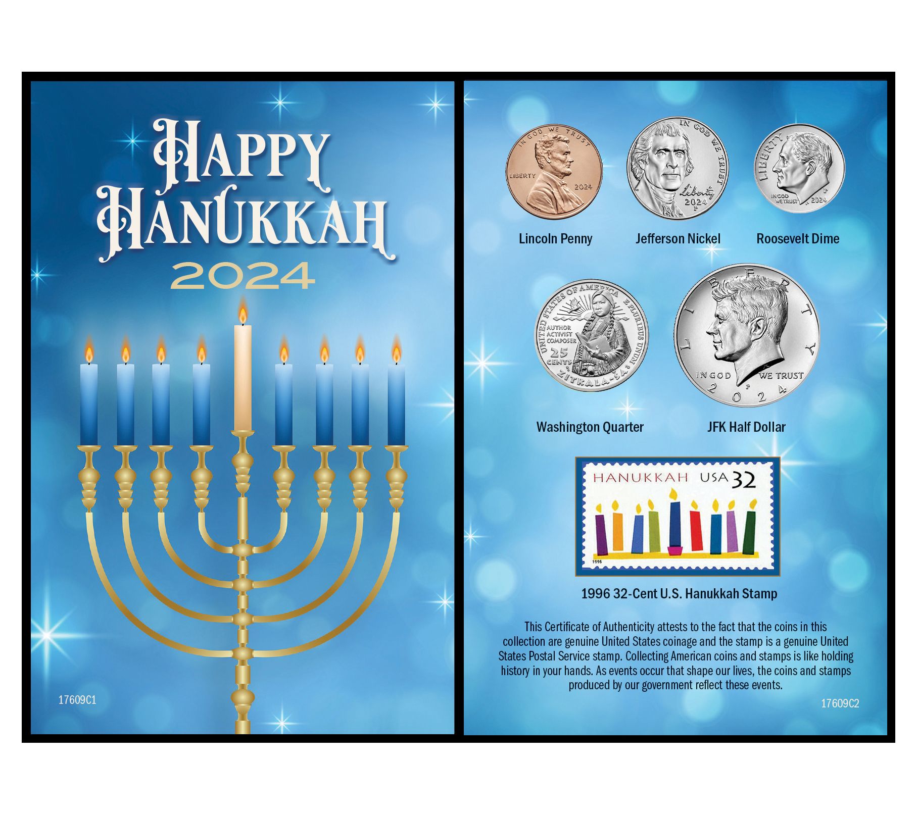 American Coin 2024 Hanukkah Stamp and Coin Collectible Card