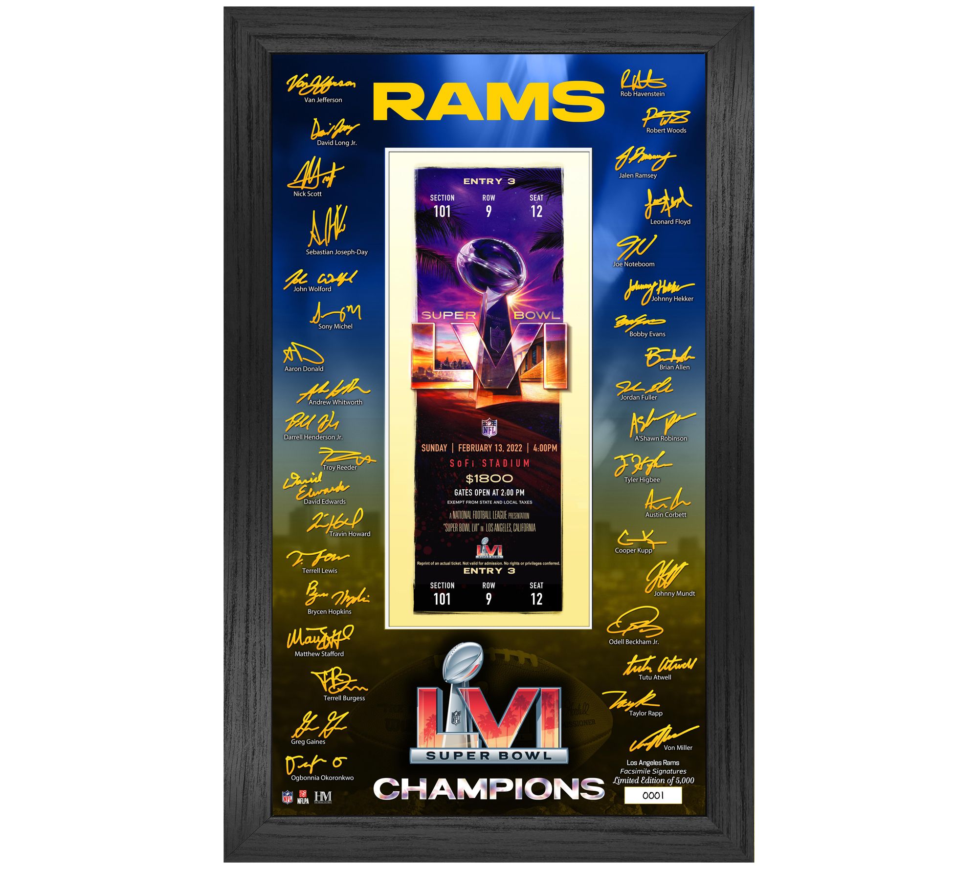 Los Angeles Rams Super Bowl LVI Champions Framed 10'' x 30'' Panoramic with  a Piece of Game-Used Football