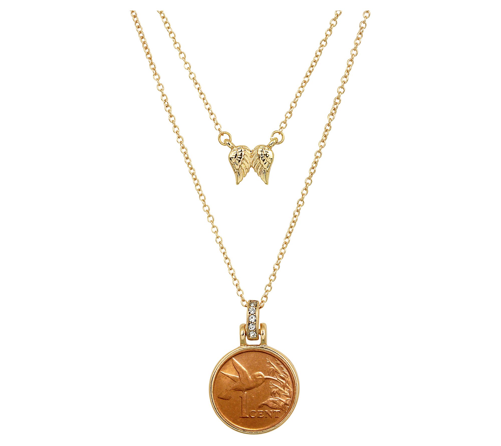 American Coin Hummingbird Coin Goldtone DoubleChain Pendant