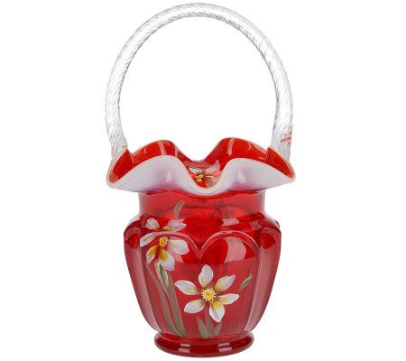 Fenton Art Glass Ruby Opalescent Open Heart Arches Basket - QVC.com