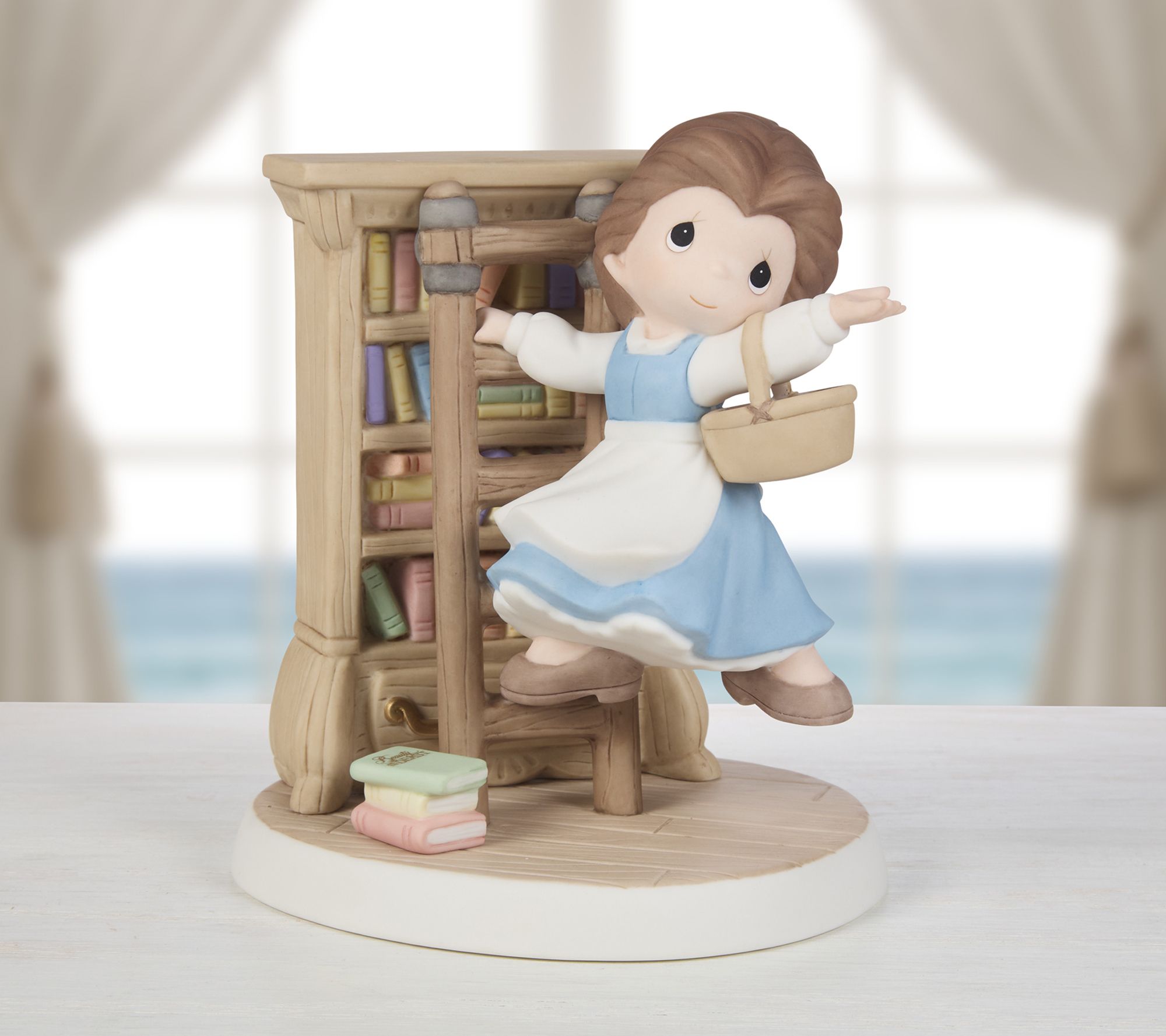 Precious Moments Disney Belle In Library On Ladder Figurine