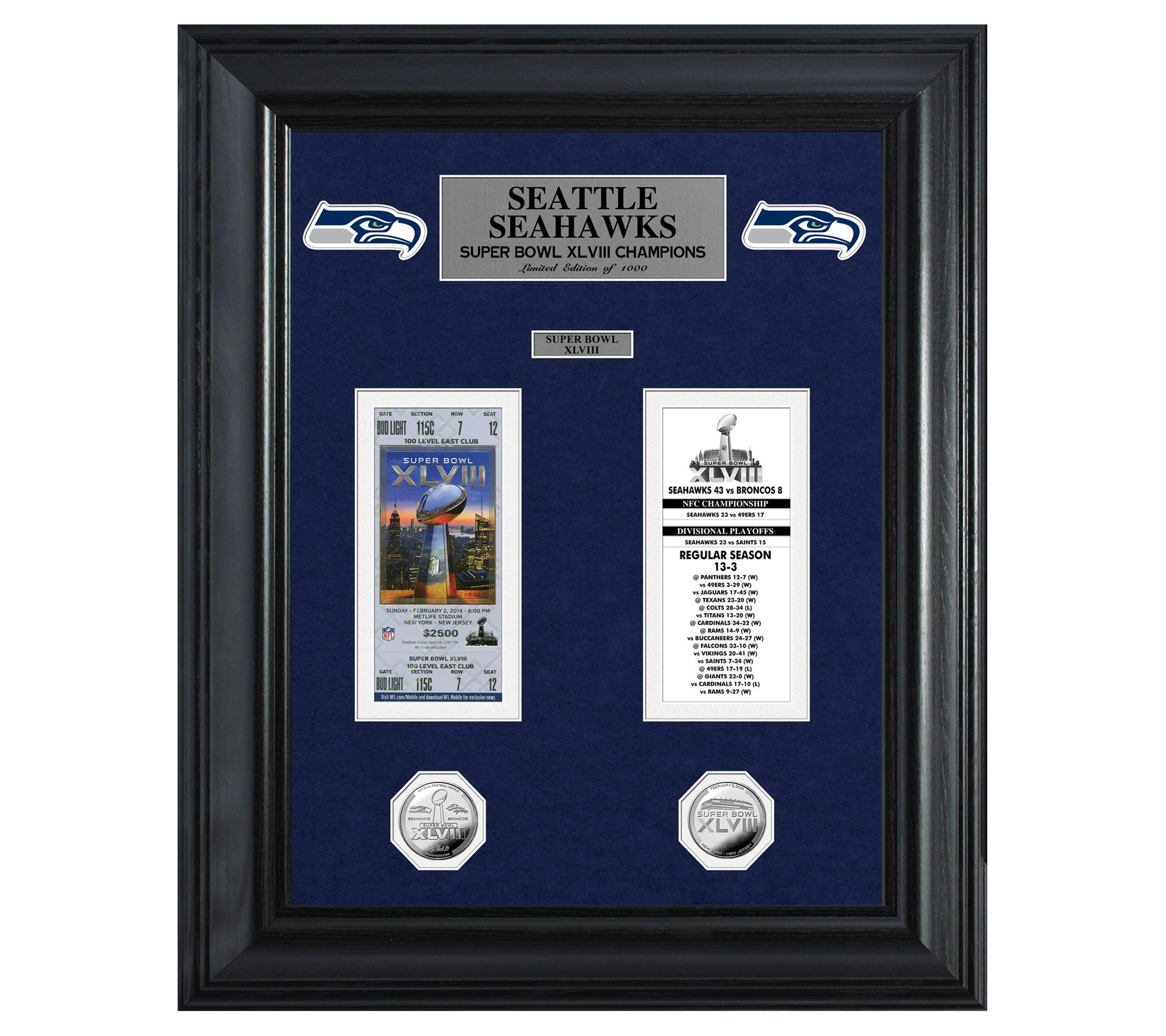 Tampa Bay Bucs 2X Super Bowl Champ Deluxe Ticket Frame 