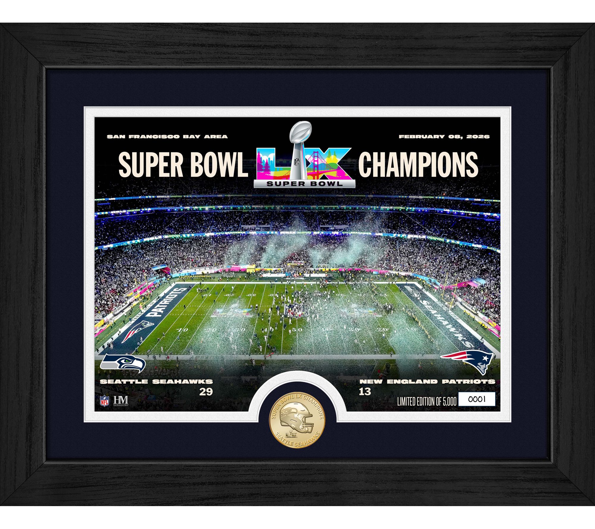  Highland Mint Seahawks Super Bowl LX Champs Celebration Frame