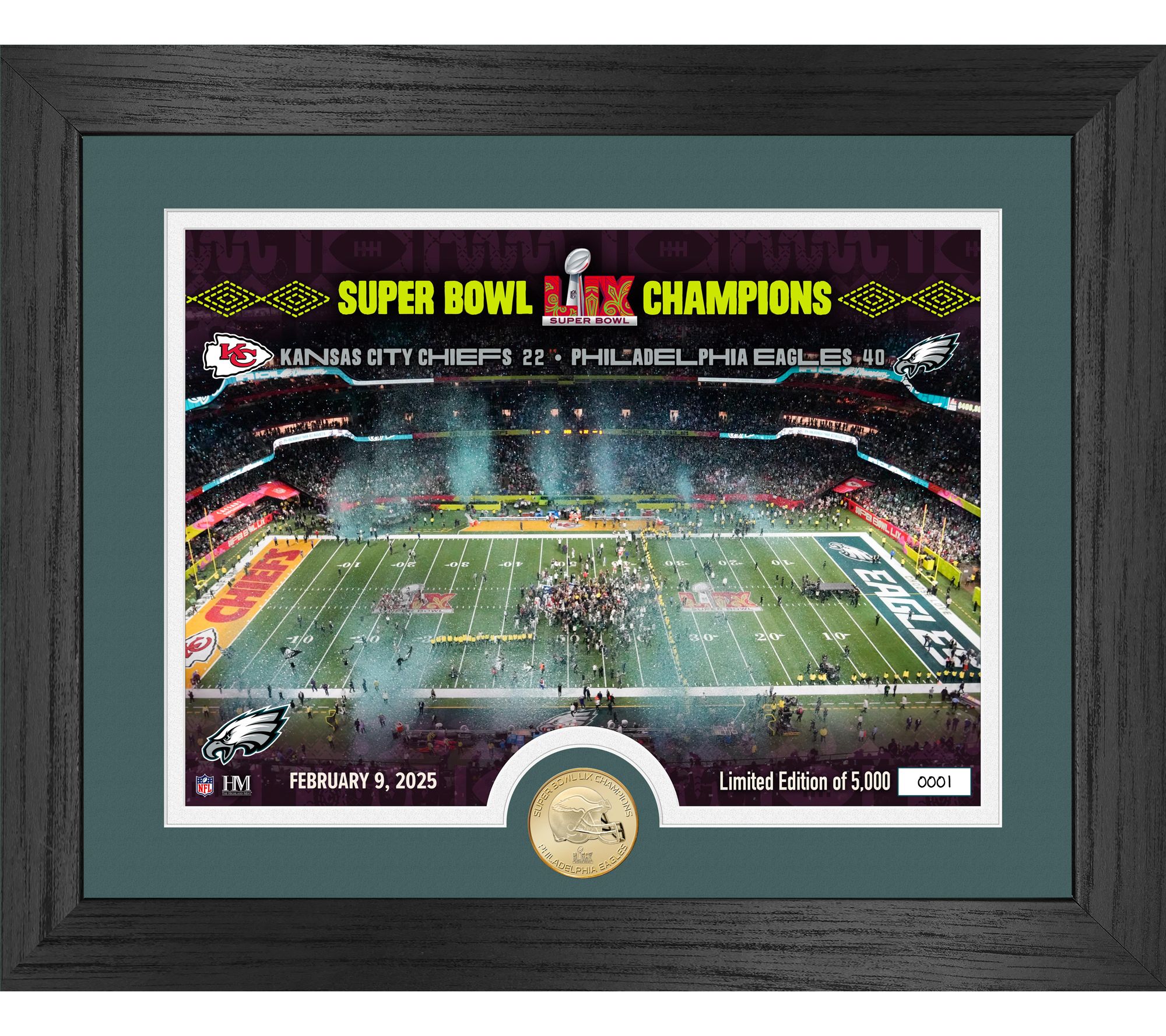 Highland Mint Eagles Super Bowl LIX Champion Celebration Frame
