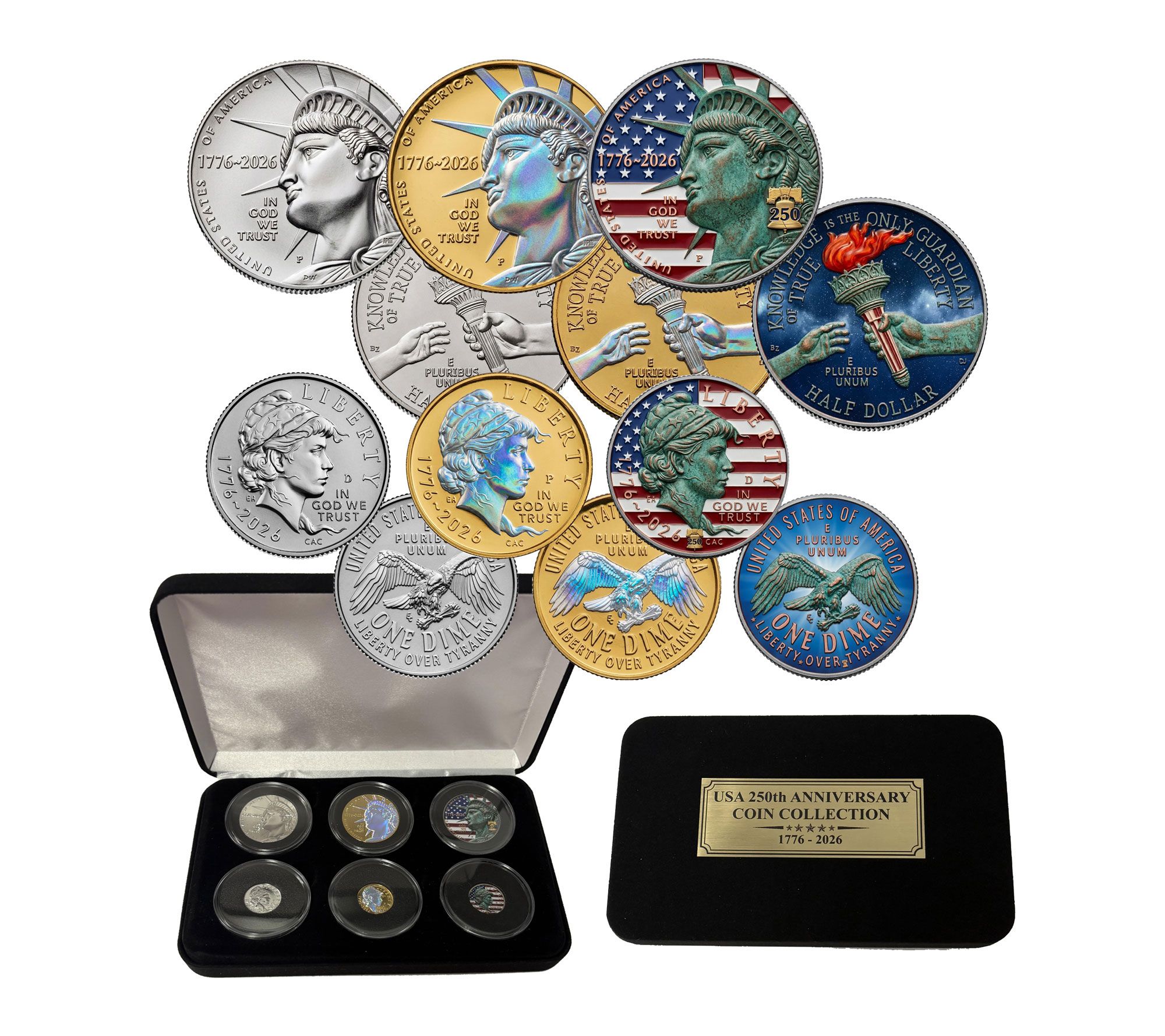 USA 250th Anniversary Enhanced Coin Collection Black Velvet