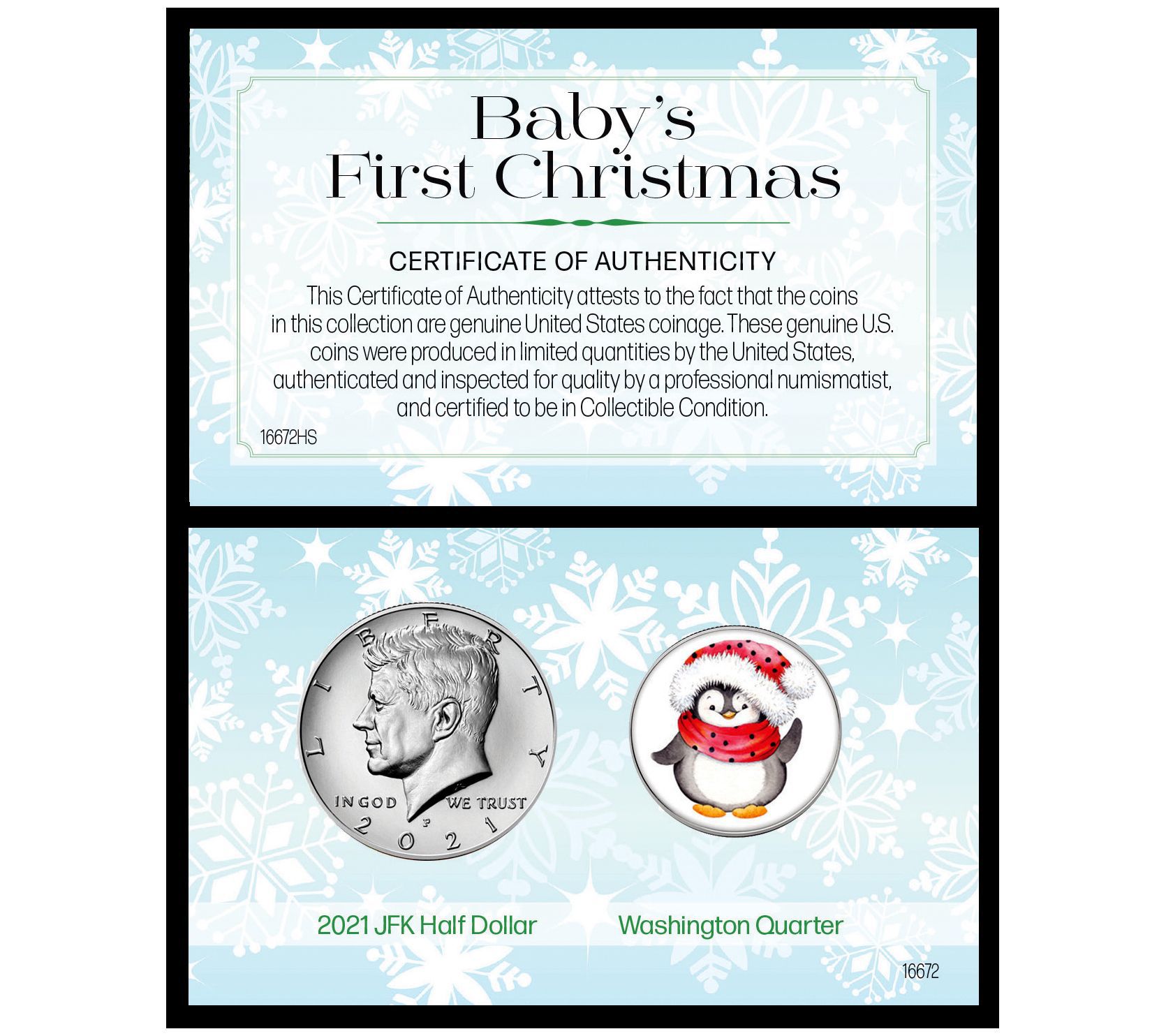 Baby's First Christmas JFK 2021 And Colorized Quarter Penguin