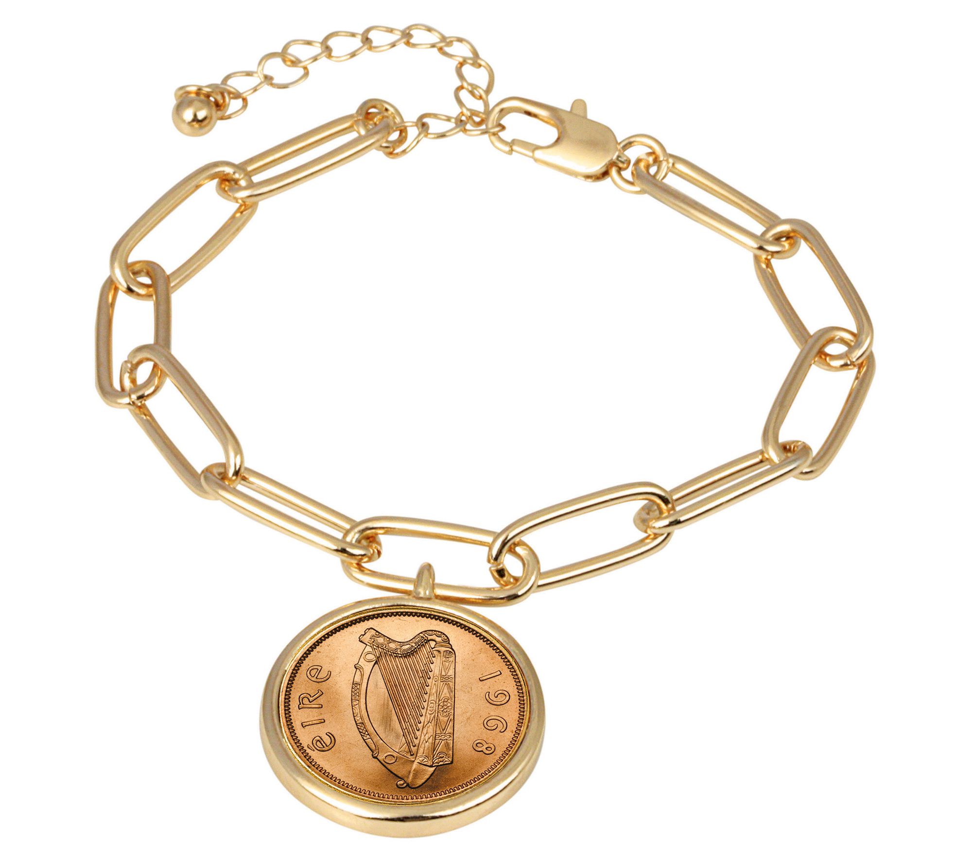 Irish Penny Coin Goldtone Elongated Link Bracel t