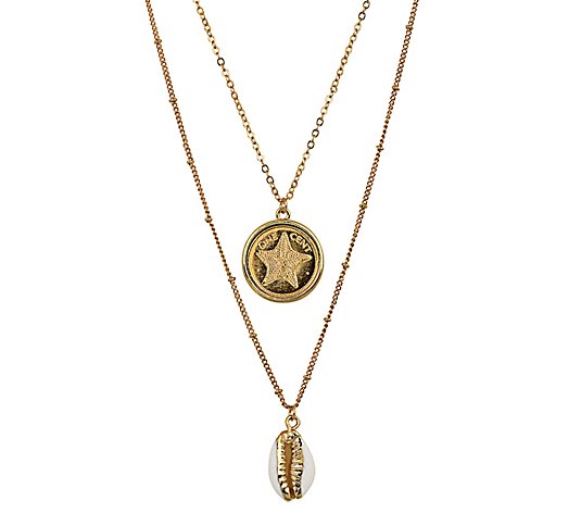 Gold-Plated Starfish Coin Cowrie Shell Necklace
